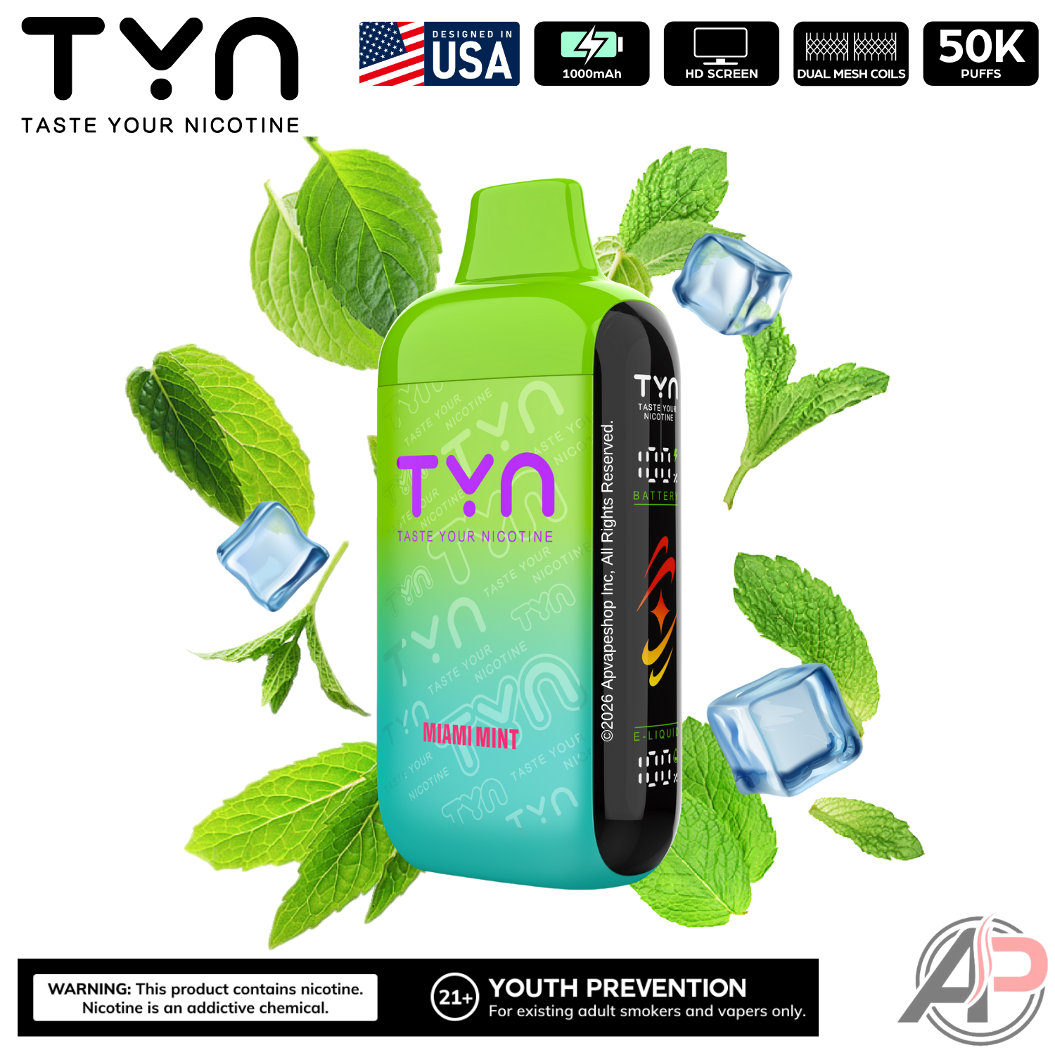 Tyn 50000 Puffs Disposable Vape Device Miami Mint
