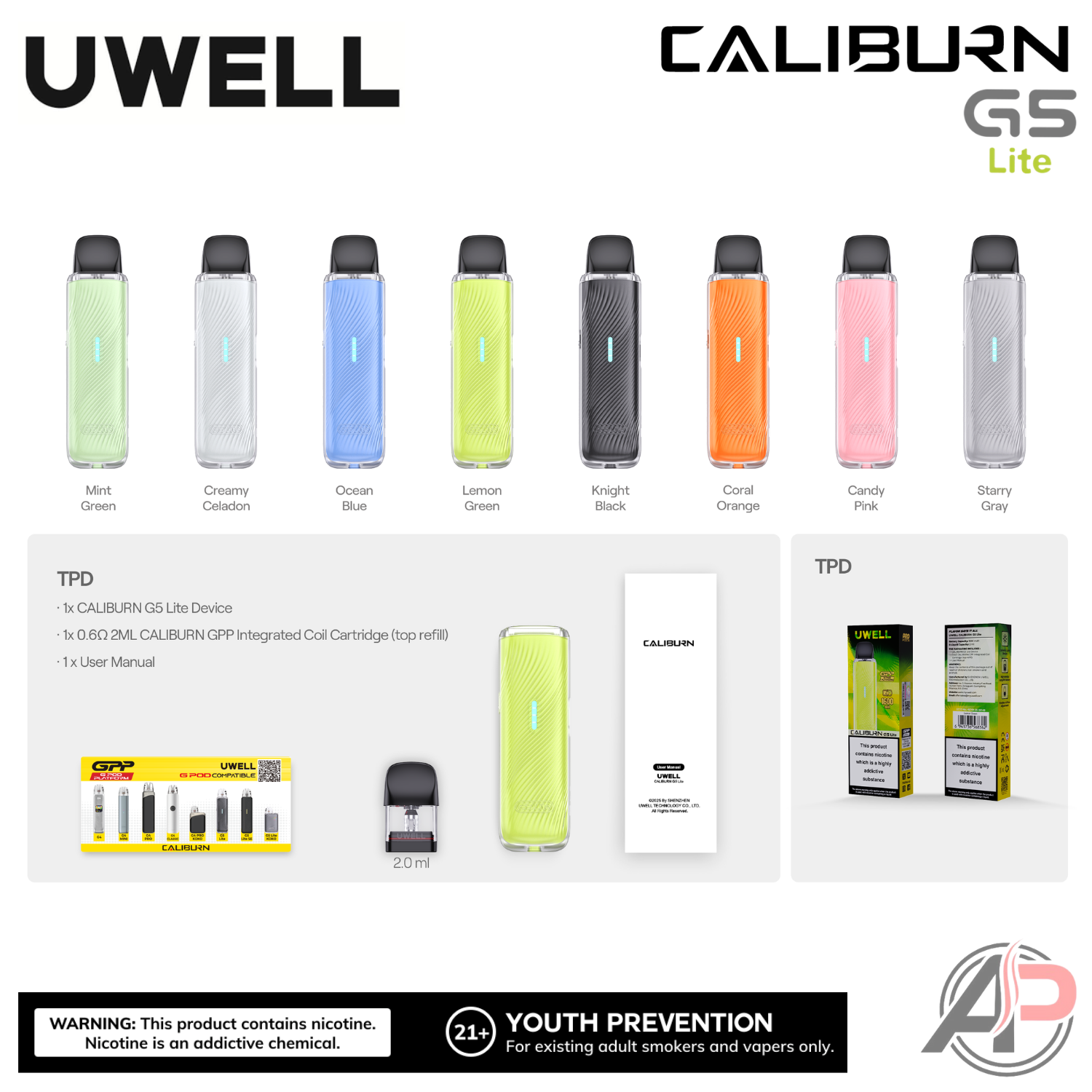 Uwell Caliburn G5 Lite Pod System Starter Kit Device Apvs Uwell Caliburn G5 Lite Pod System Starter Kit Device Apvs