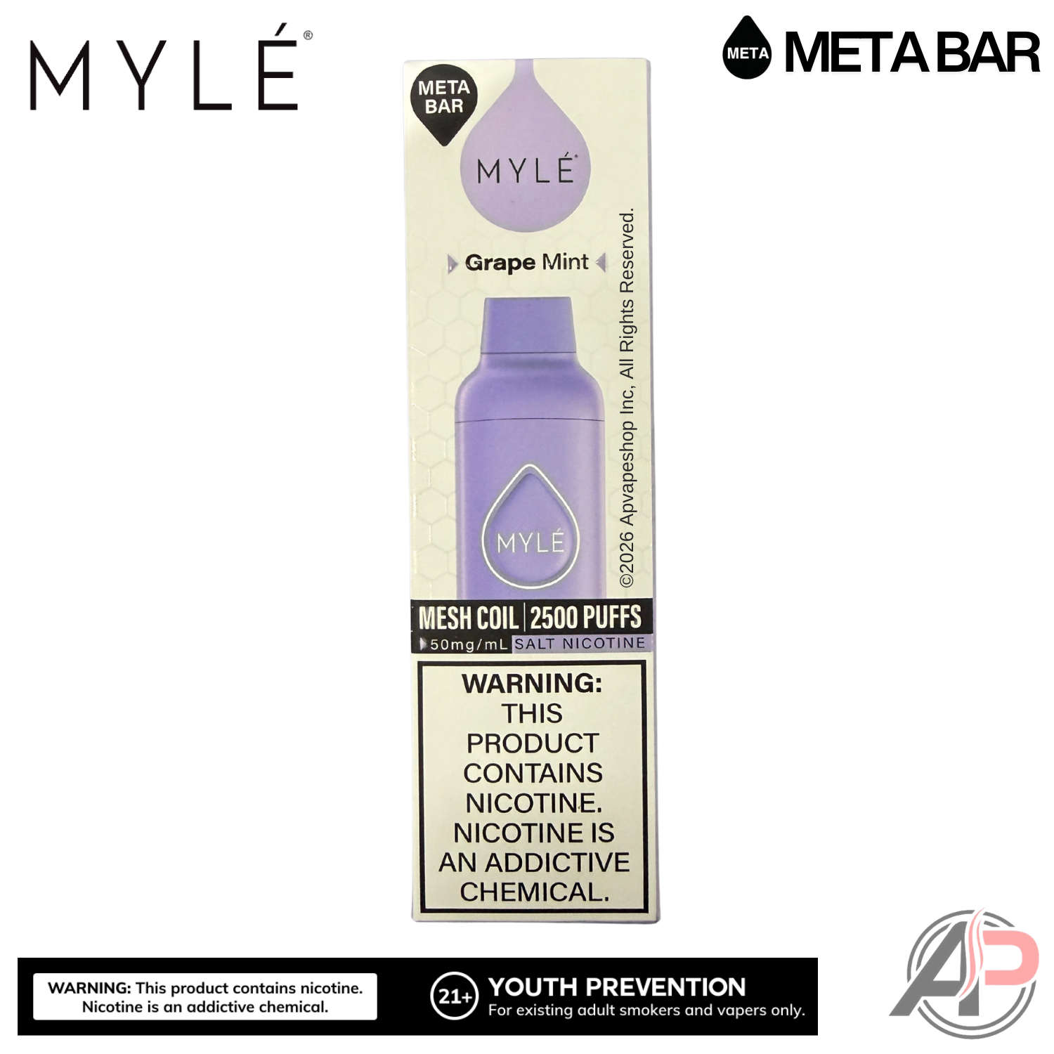 Myle Meta Bar Vape 2500 Puffs Vape Disposable Device
