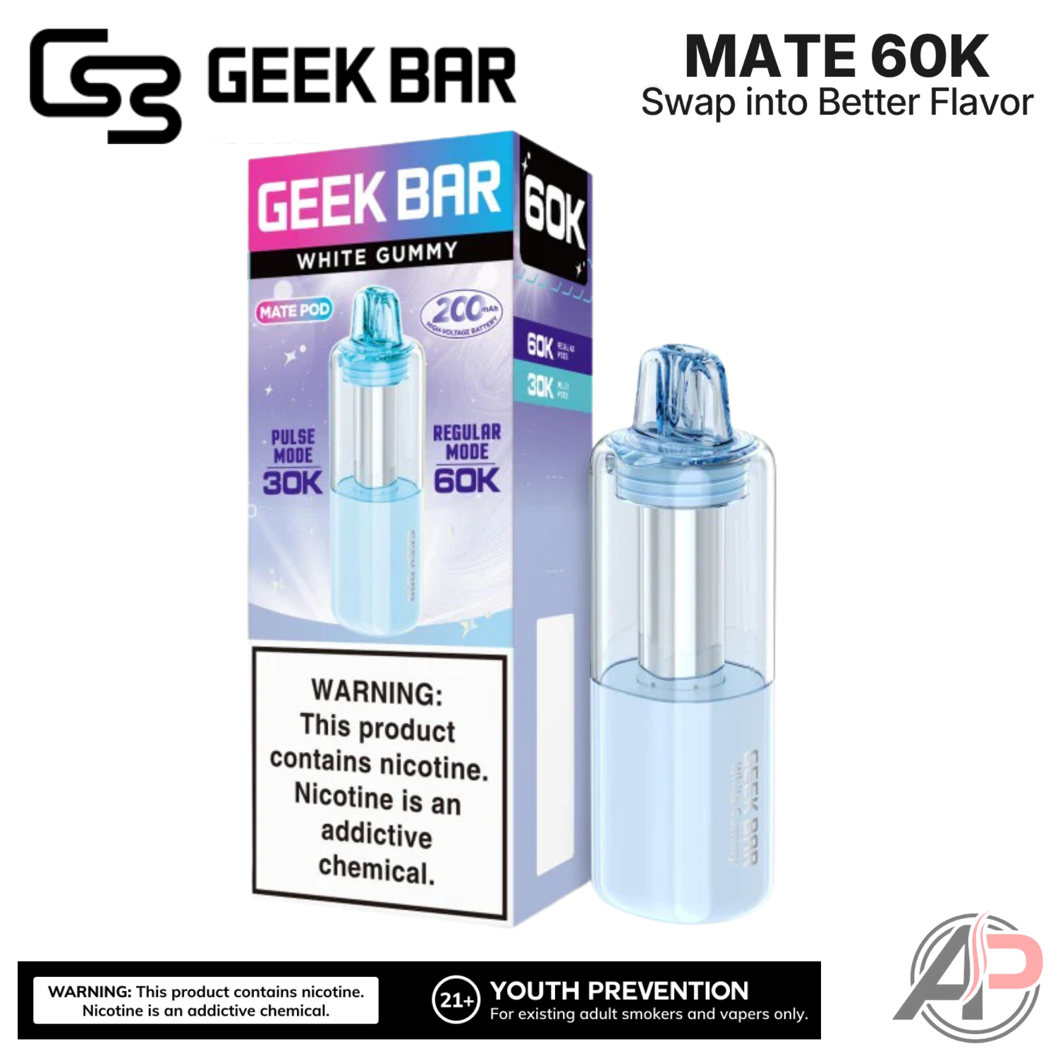 Geek Bar Mate 60,000 Puffs Disposable Vape Device Kit Apvs Geek Bar Mate 60,000 Puffs Disposable Vape Device Kit Apvs