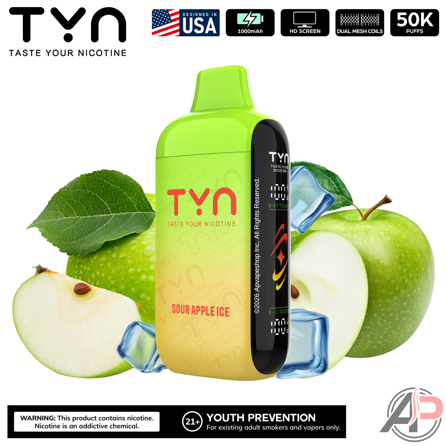 Tyn 50000 Puffs Disposable Vape Device Sour Apple Ice