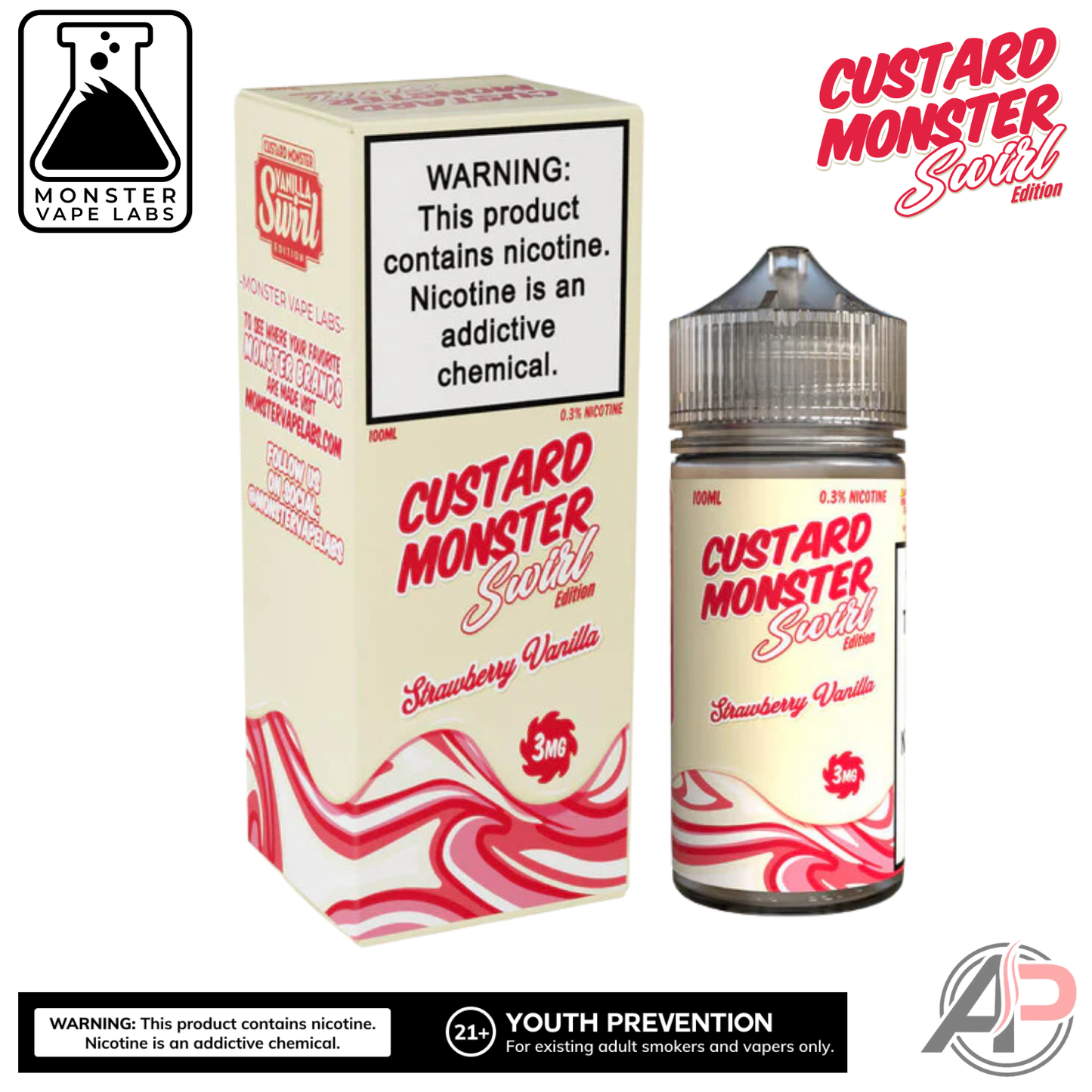 Strawberry Vanilla E-Liquid By Custard Swirl Monster Vape Labs 100mL