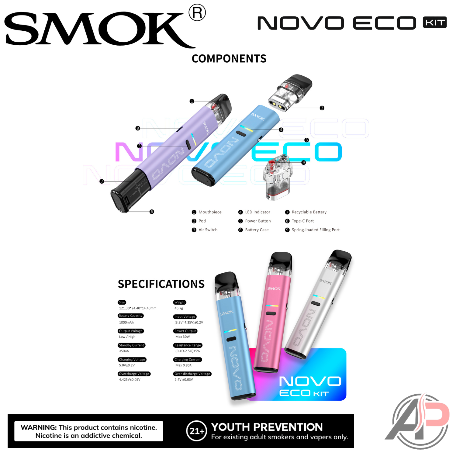 Smok Novo Eco 30w Pod Kit SMOK Novo Eco 30W Pod Kit - Vape Pod Kit
