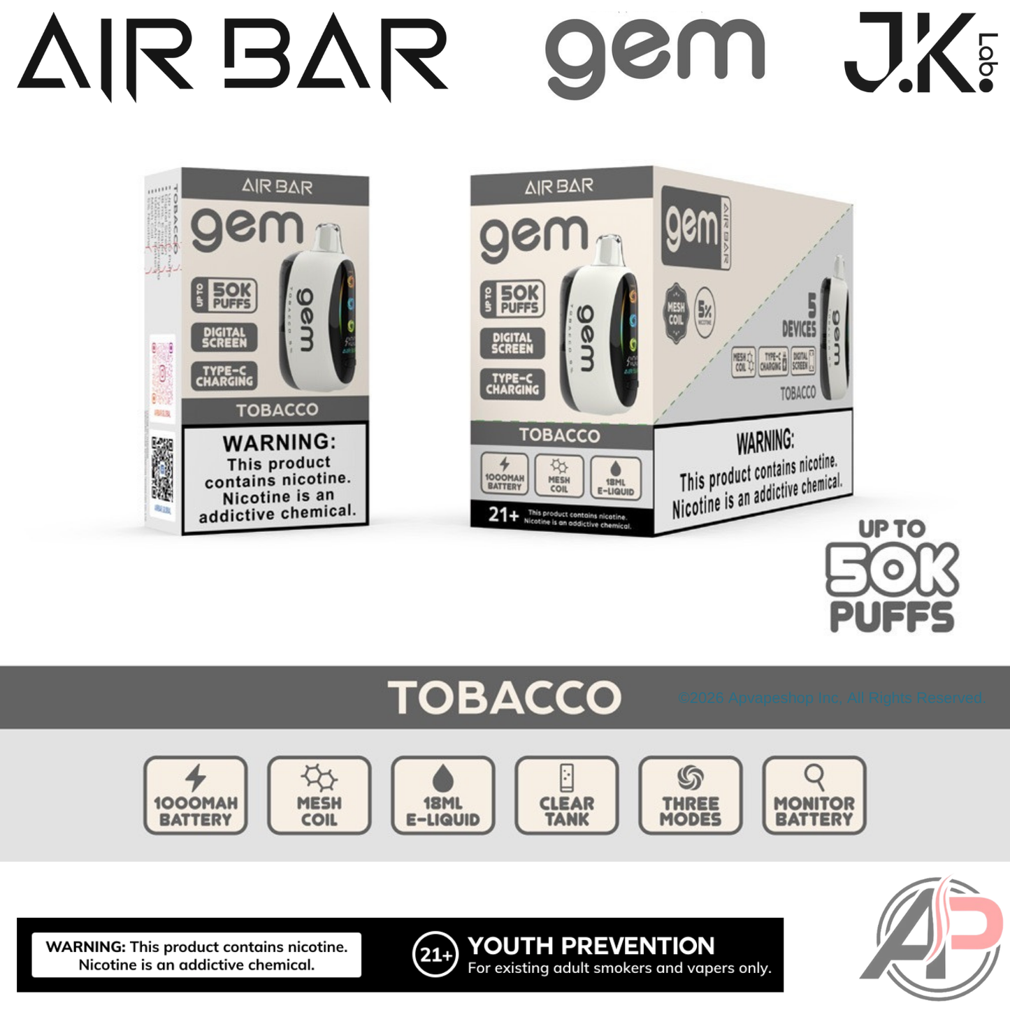 Air Bar Gem 50k Puffs Disposable Vape Device