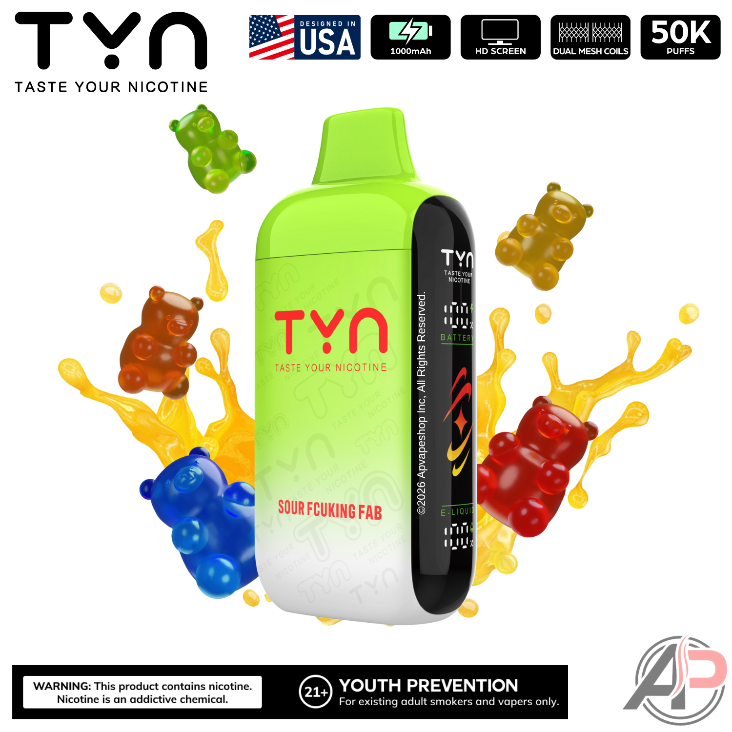 Tyn 50000 Puffs Disposable Vape Device Sour Fcuking Fab