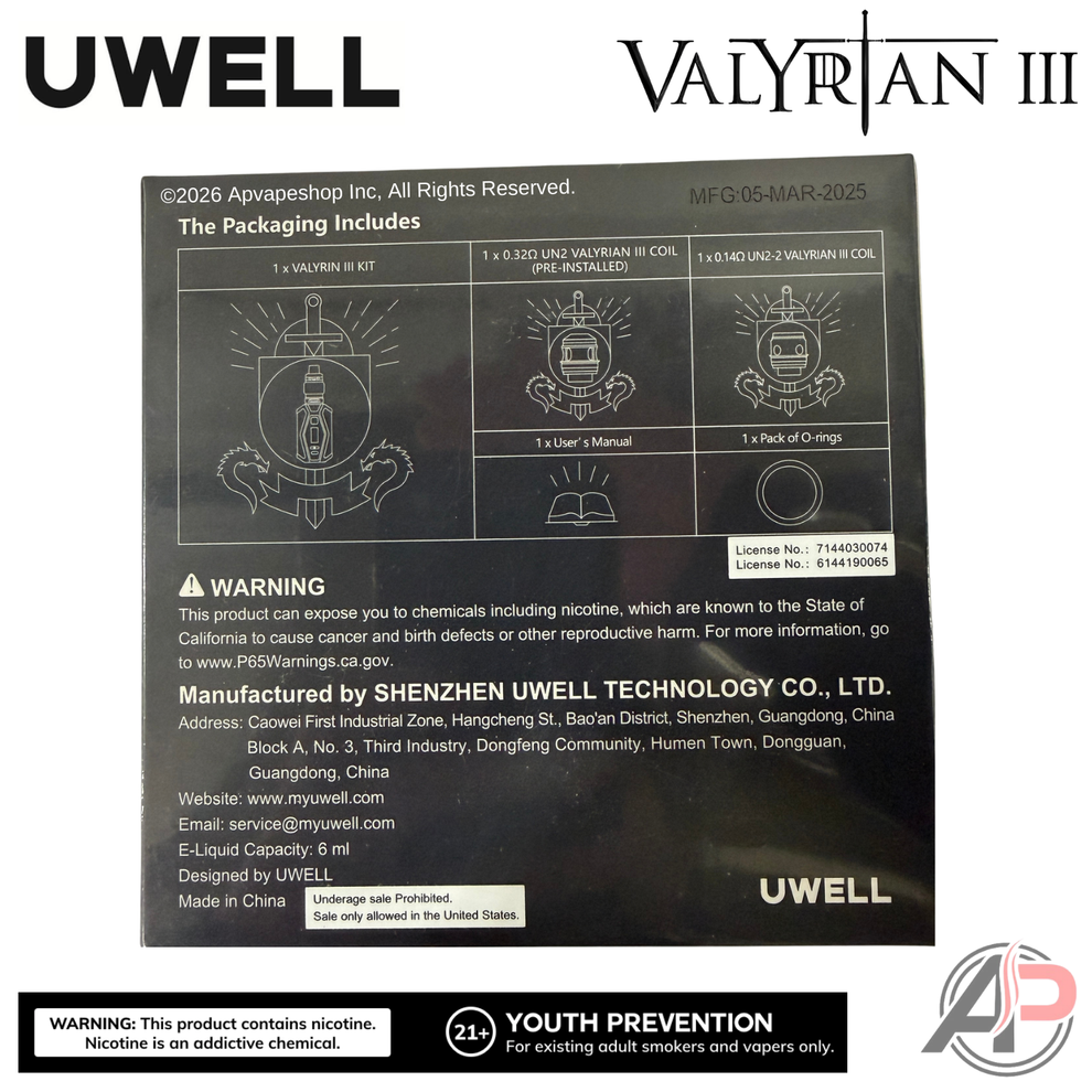 Uwell Valyrian 3 200W Box Mod Starter Kit Device – Apvs