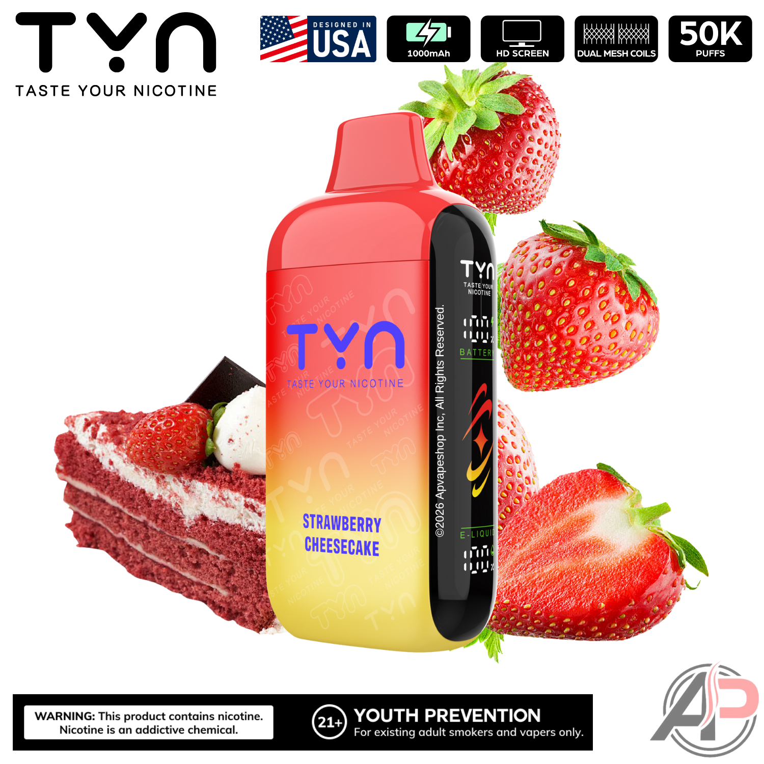 Tyn 50000 Puffs Disposable Vape Device Strawberry Cheesecake
