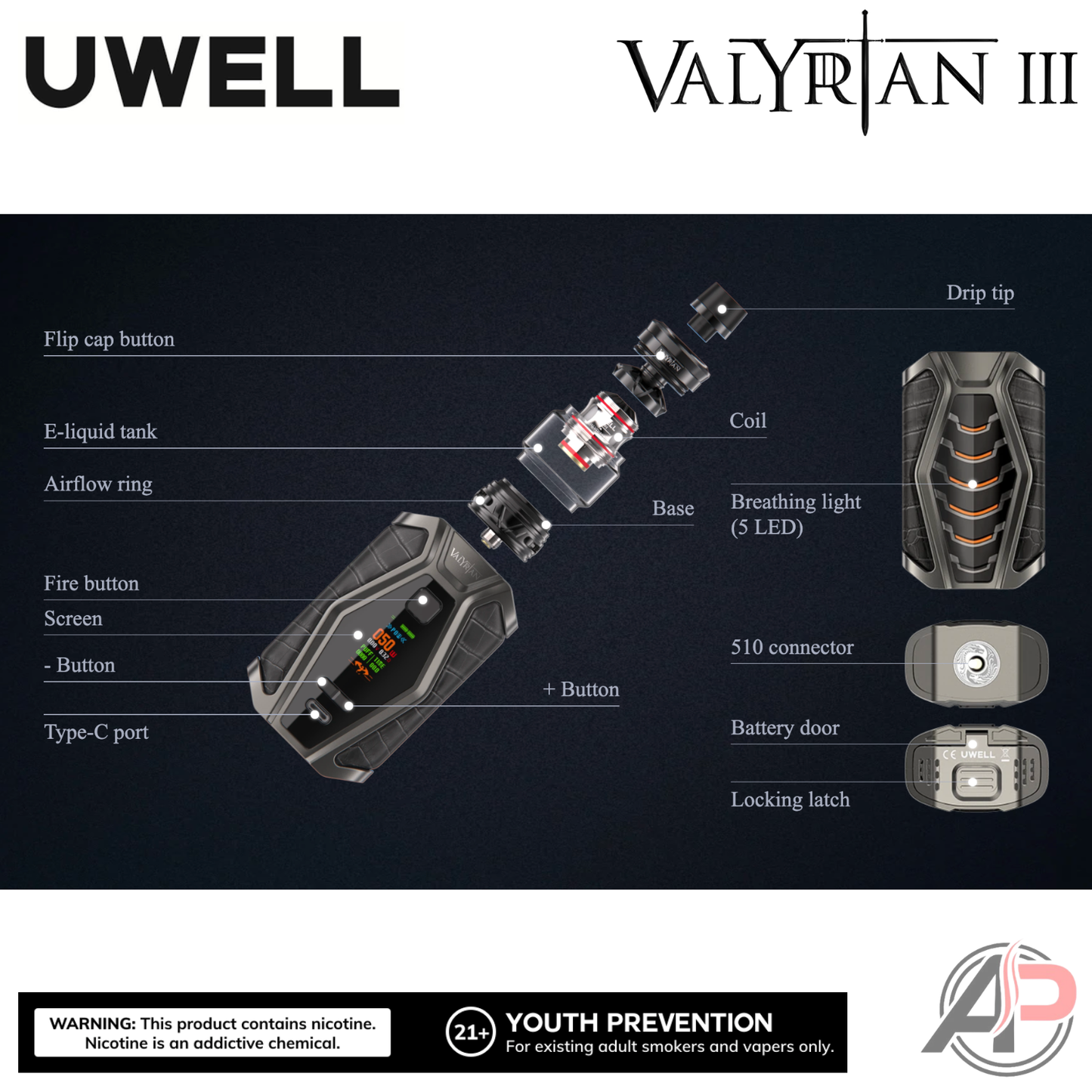 Uwell Valyrian 3 200W Box Mod Starter Kit Device