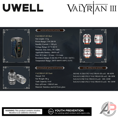 Uwell Valyrian 3 200W Box Mod Starter Kit Device