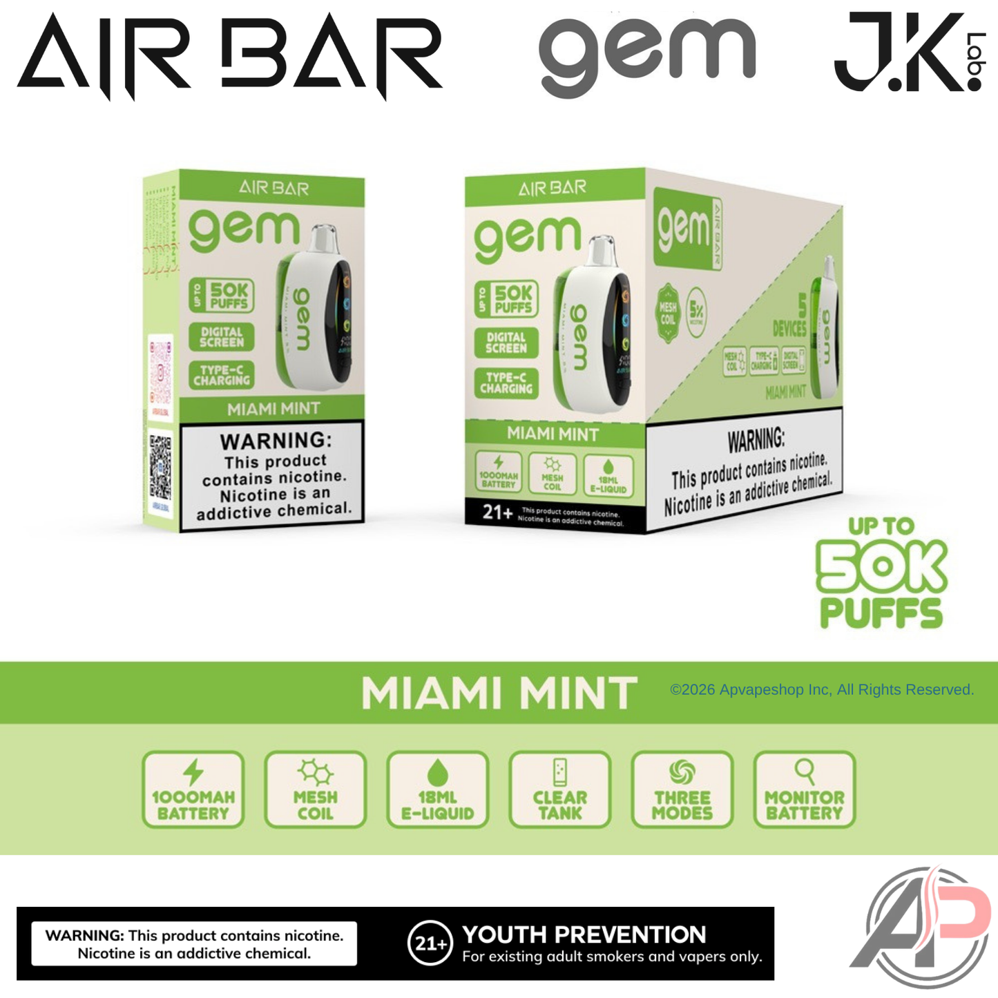 Air Bar Gem 50k Puffs Disposable Vape Device