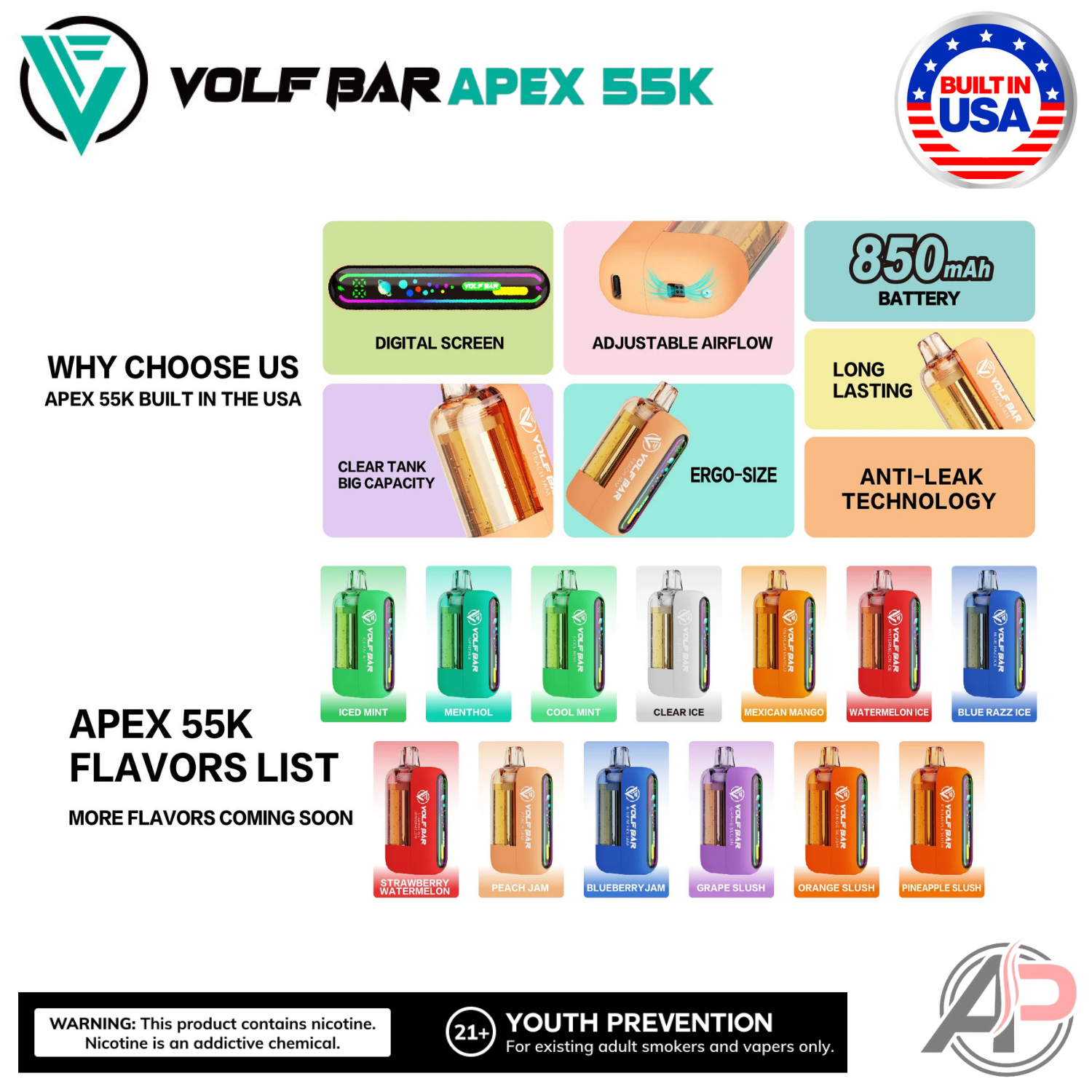 Volf Bar Apex 55,000 Puffs Disposable Vape Device  Apvs