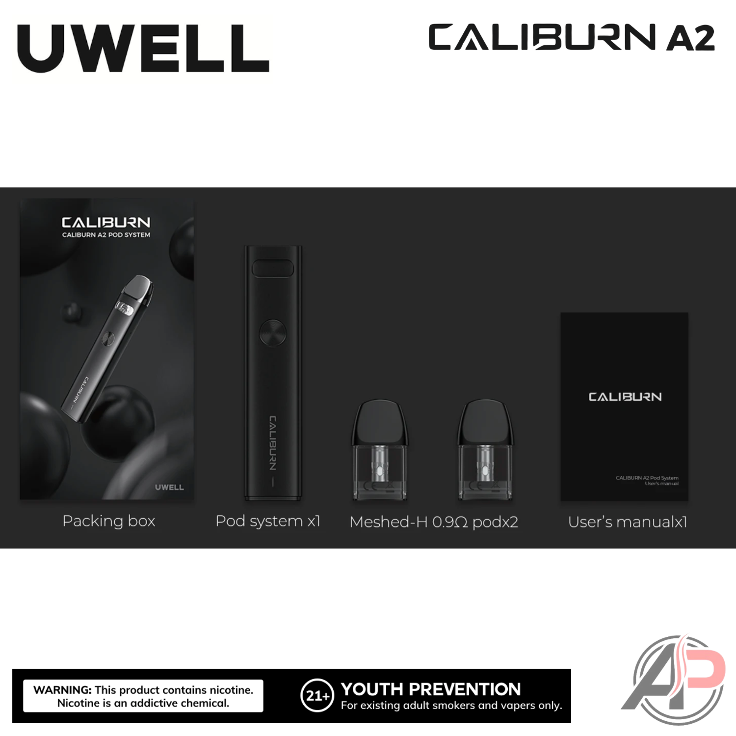UWELL Caliburn A2 15W Pod System Starter Kit Device | AP Vape Shop Apvs UWELL Caliburn A2 15W Pod System Starter Kit Device | AP Vape Shop Apvs
