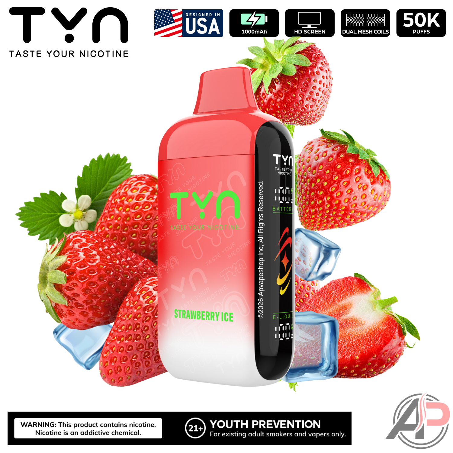 Tyn 50000 Puffs Disposable Vape Device Strawberry Ice