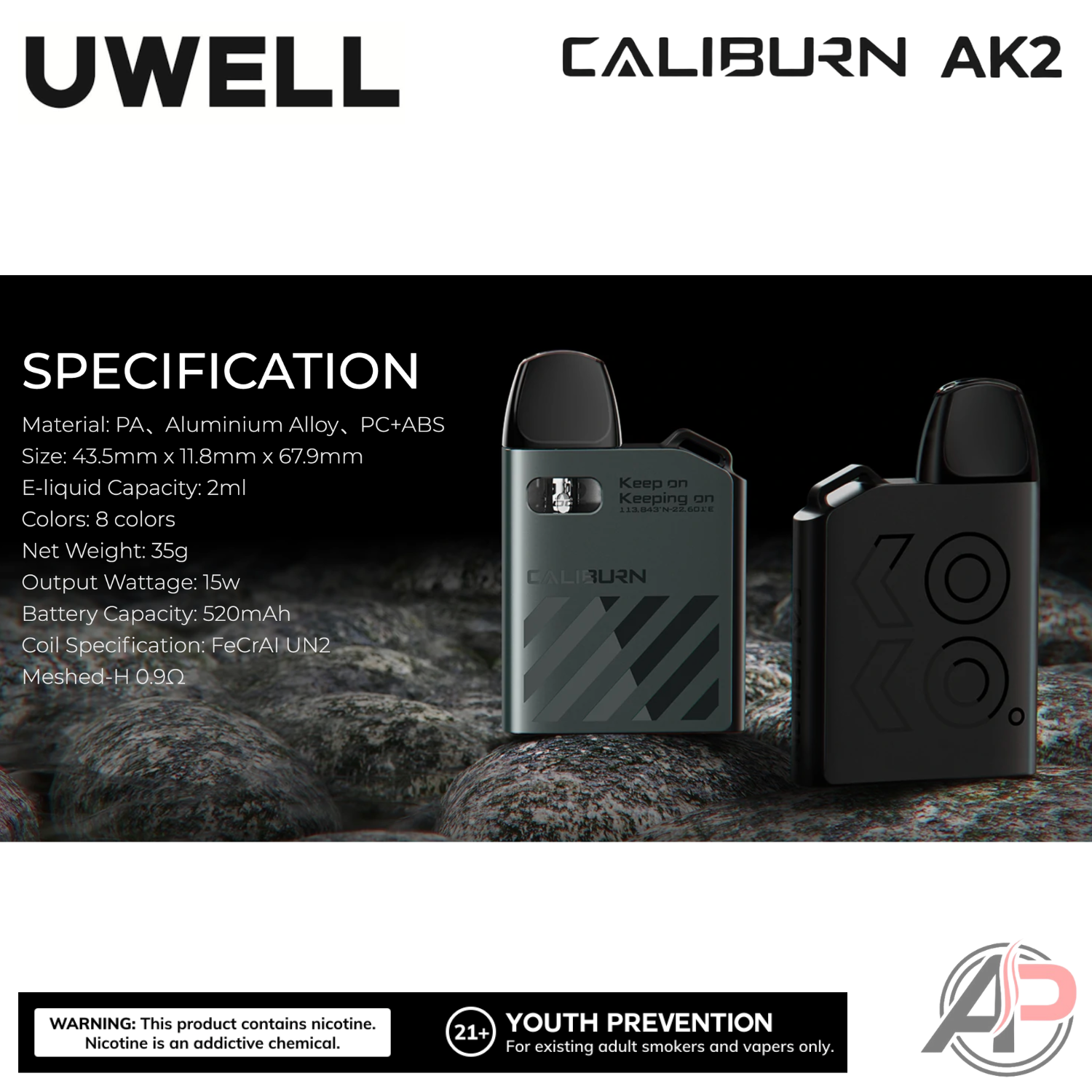 Uwell Caliburn AK2 15W Pod System Starter Kit Device