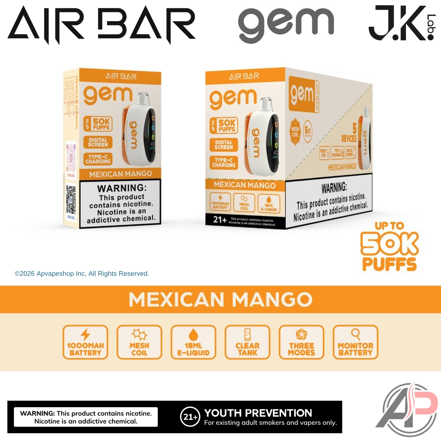 Air Bar Gem 50k Puffs Disposable Vape Device