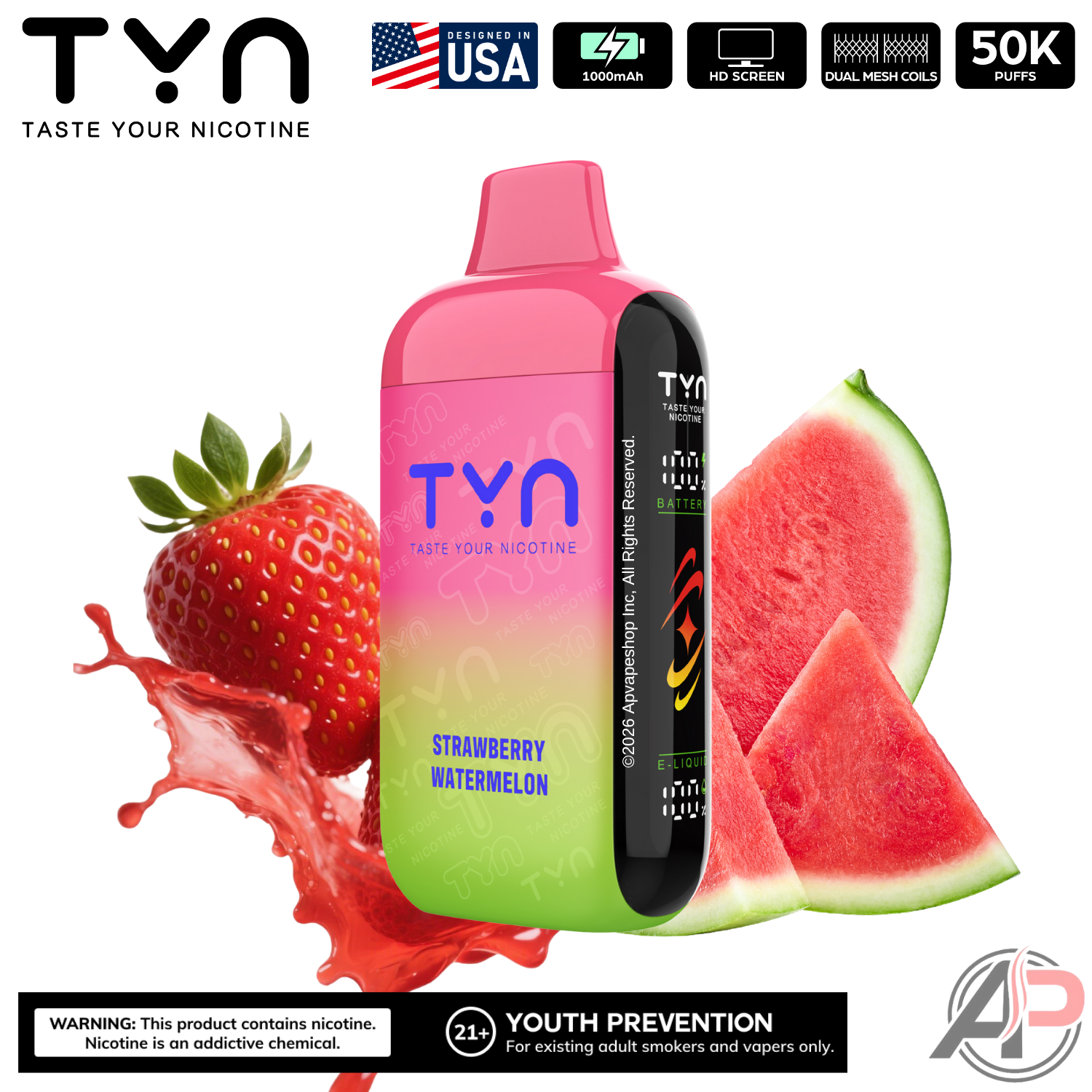 Tyn 50000 Puffs Disposable Vape Device Strawberry Watermelon