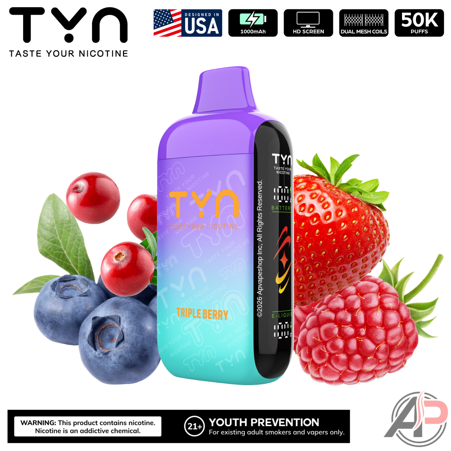 Tyn 50000 Puffs Disposable Vape Device Tripple Berry