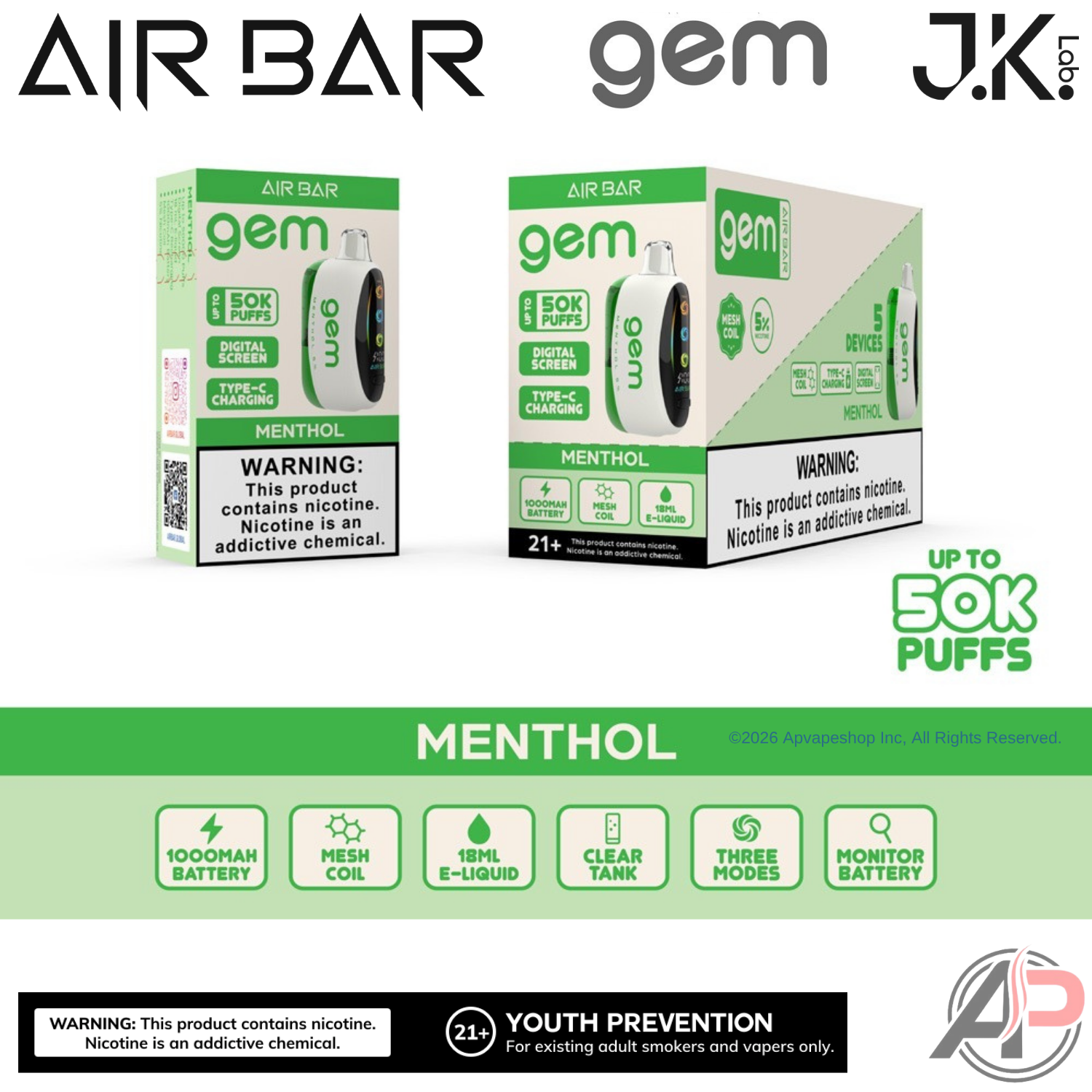 Air Bar Gem 50k Puffs Disposable Vape Device