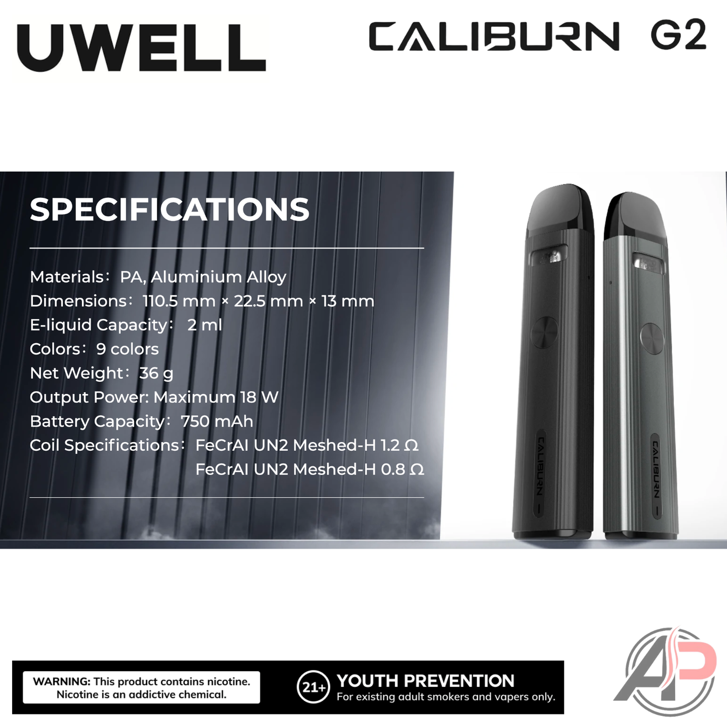 Uwell Caliburn G2 18w Pod System Starter Kit Device
