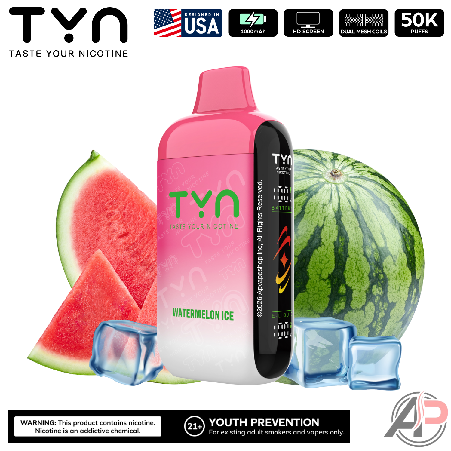 Tyn 50000 Puffs Disposable Vape Device Watermelon Ice