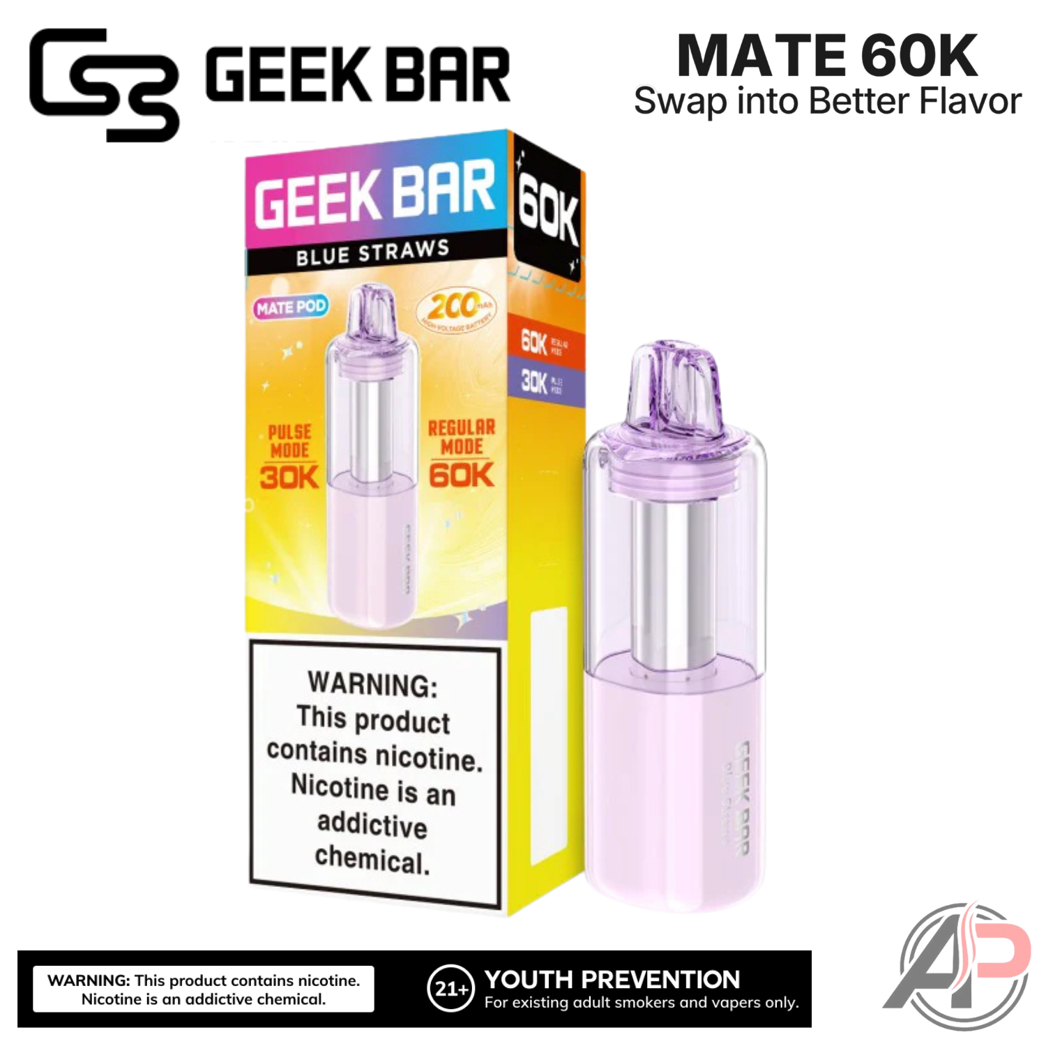 Geek Bar Mate 60,000 Puffs Disposable Vape Device Kit Apvs Geek Bar Mate 60,000 Puffs Disposable Vape Device Kit Apvs
