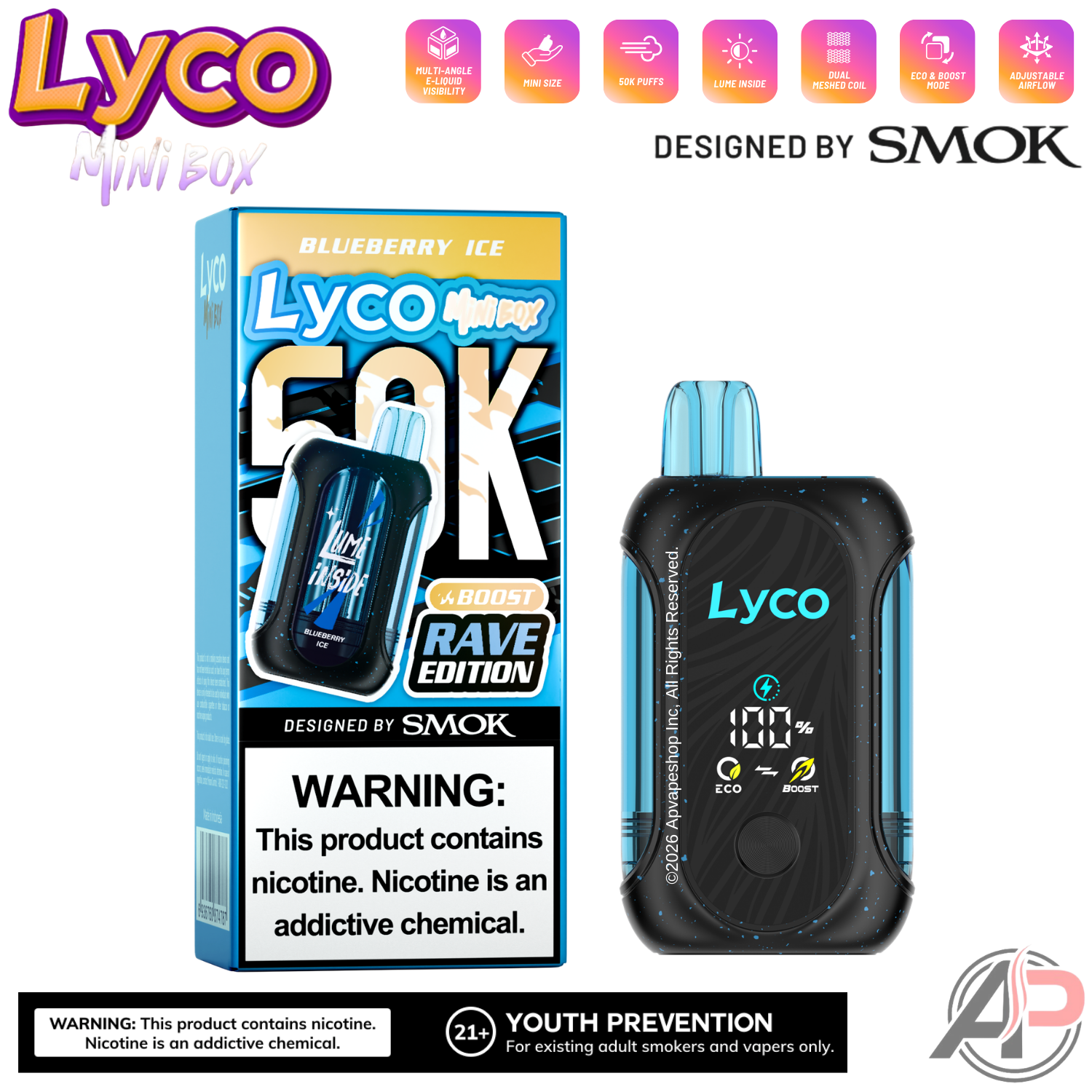 Lyco Mini Box 50,000 Puffs Disposable Vape Device Apvs Lyco Mini Box 50,000 Puffs Disposable Vape Device Apvs