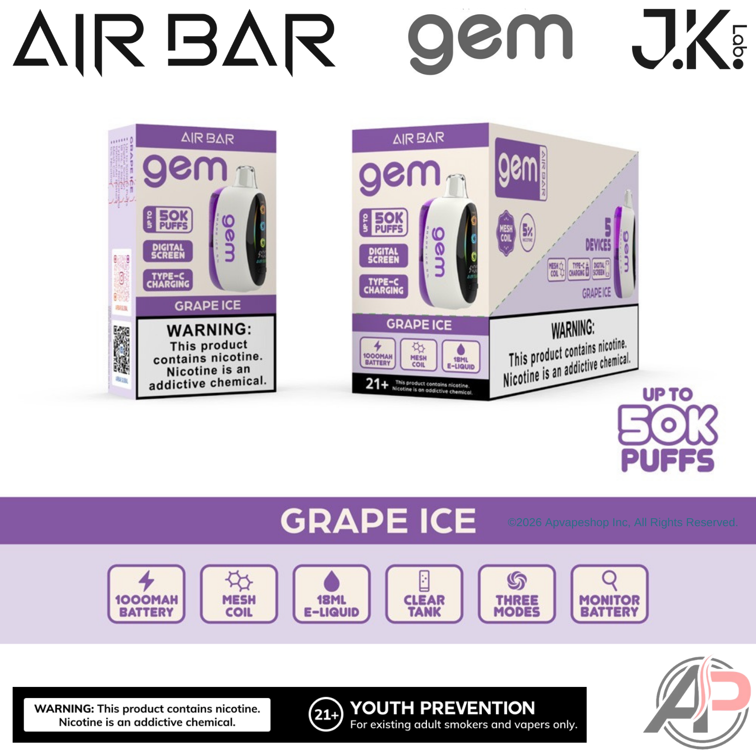 Air Bar Gem 50k Puffs Disposable Vape Device