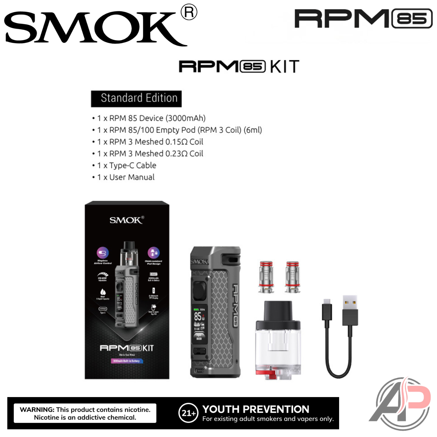 Smok Rpm 85W Pod Mod System Vape Starter Kit Apvs Smok Rpm 85W Pod Mod System Vape Starter Kit Apvs