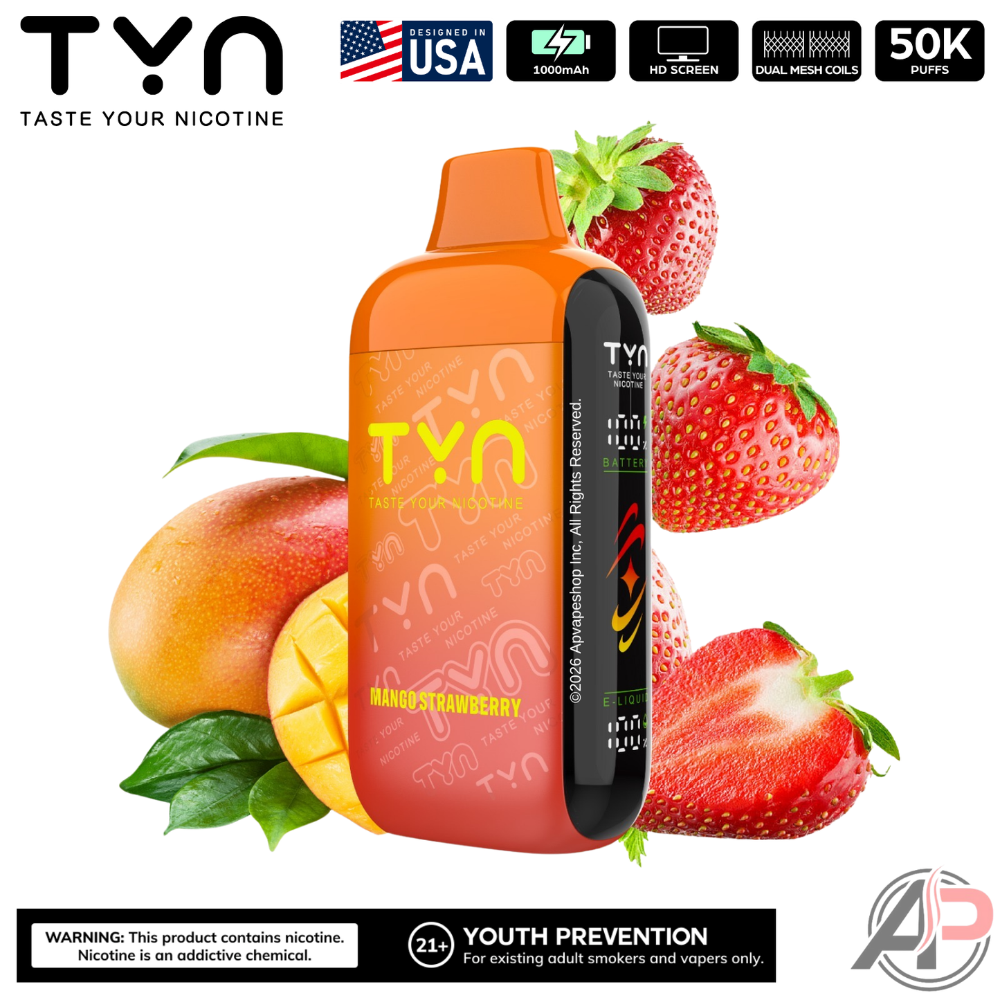 Tyn 50000 Puffs Disposable Vape Device Mango Strawberry