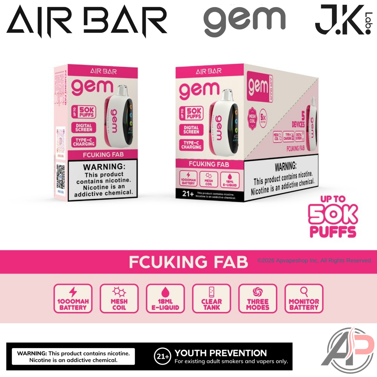 Air Bar Gem 50k Puffs Disposable Vape Device