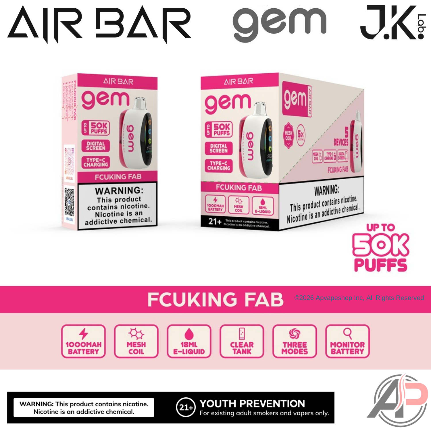 Air Bar Gem 50k Puffs Disposable Vape Device