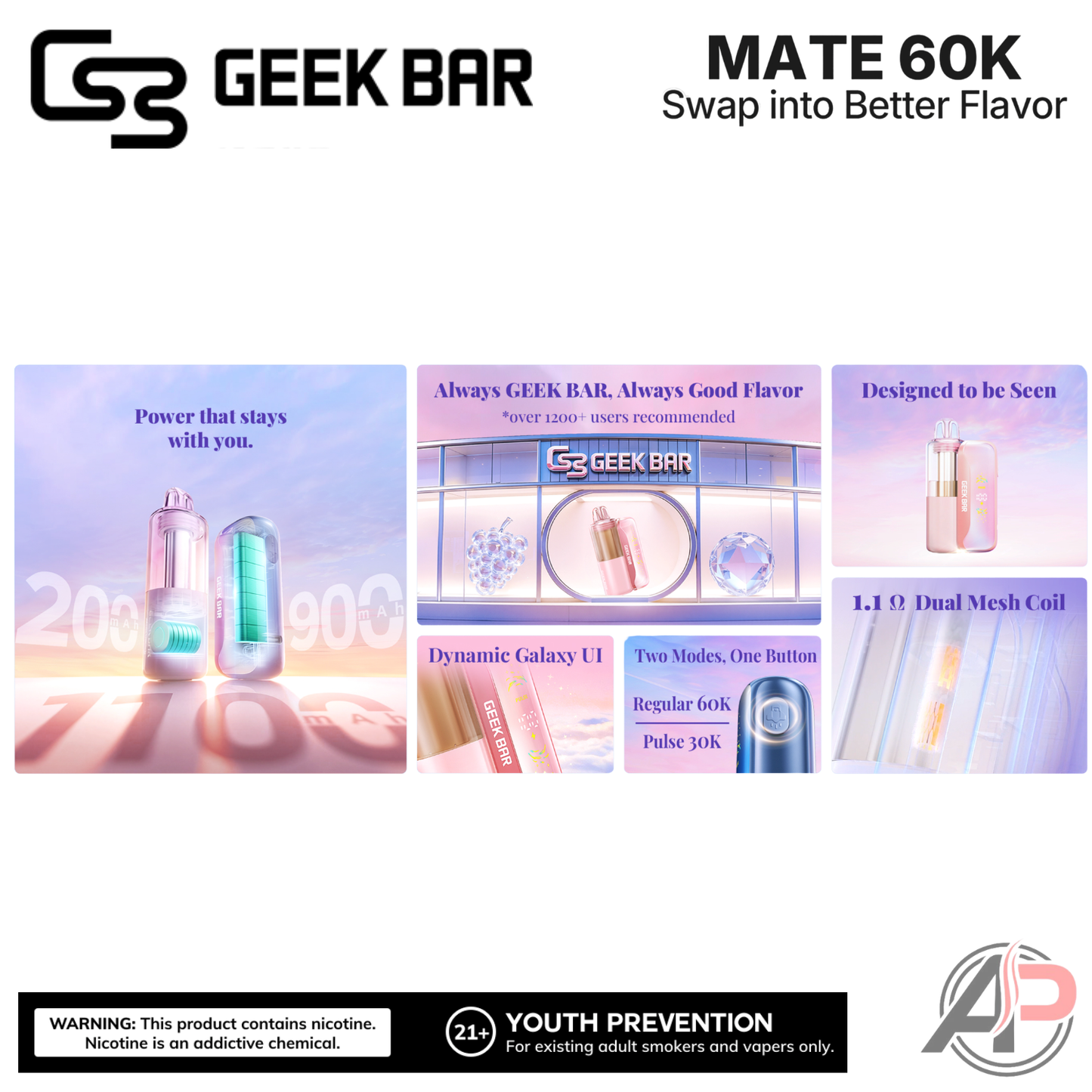 Geek Bar Mate 60,000 Puffs Disposable Vape Device Kit