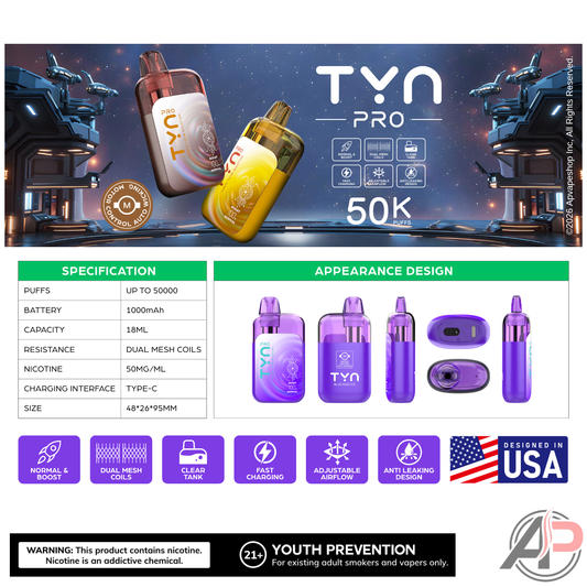 Tyn Pro 50,000 Puffs Disposable Vape Device