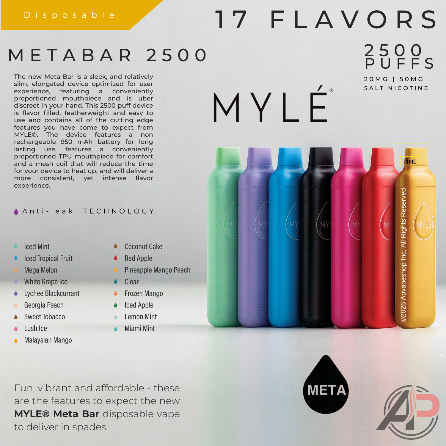 Myle Meta Bar 2500 Puffs Disposable Vape Apvs Myle Meta Bar 2500 Puffs Disposable Vape Apvs
