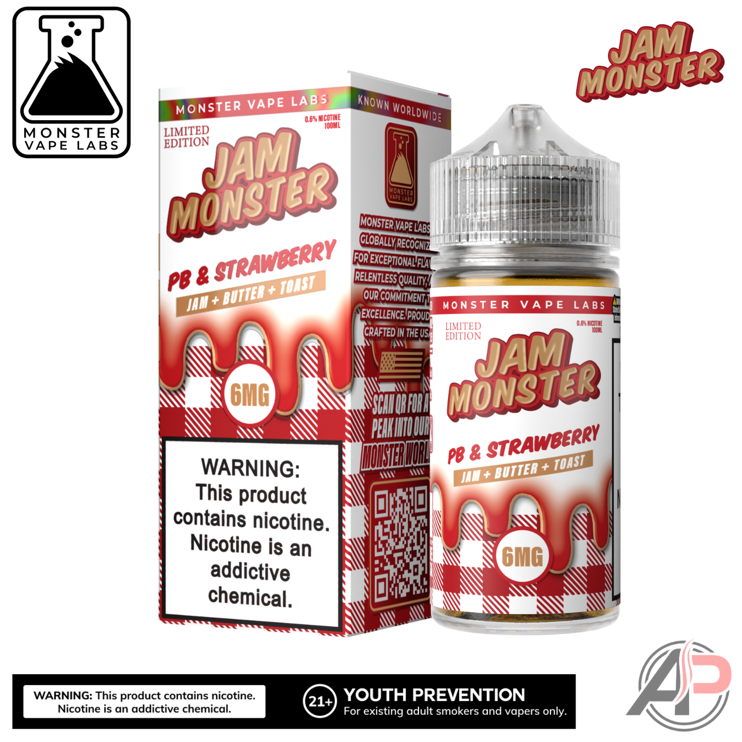 PB & Strawberry E-Liquid By Jam Monster Vape Labs 100mL
