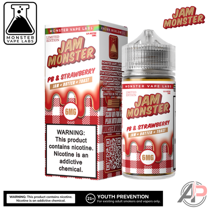 PB & Strawberry E-Liquid By Jam Monster Vape Labs 100mL