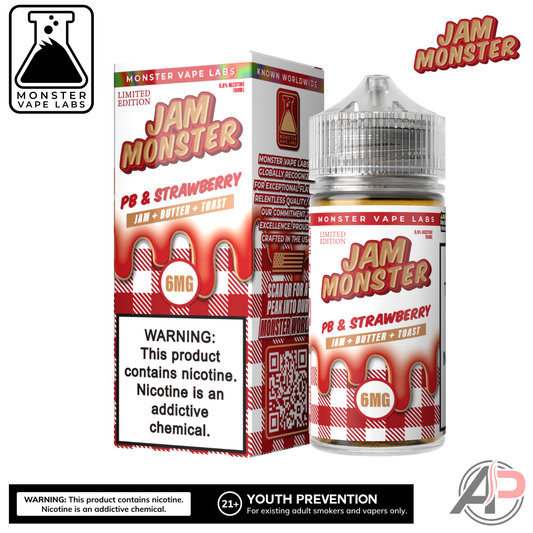 PB & Strawberry E-Liquid By Jam Monster Vape Labs 100mL