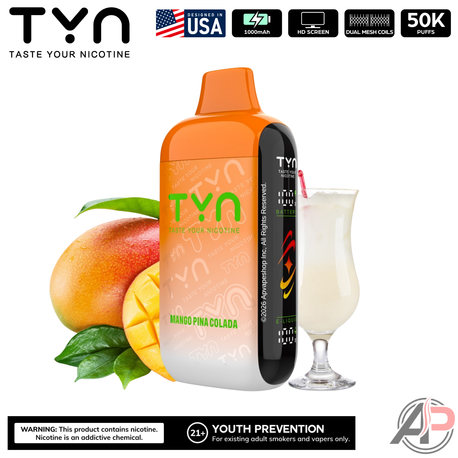 Tyn 50000 Puffs Disposable Vape Device Mango Pina Colada