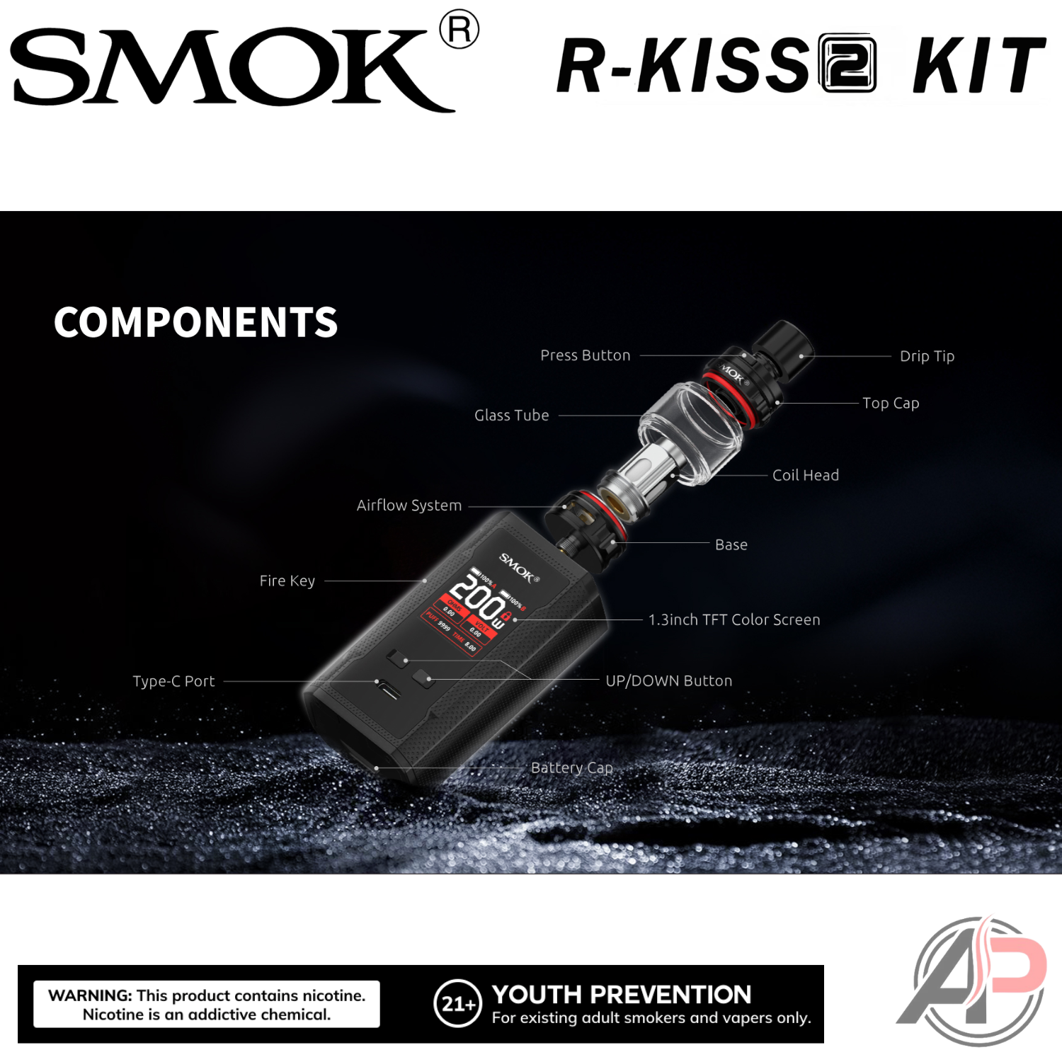 Smok R-Kiss 2 200W Box Mod Starter Kit Device Apvs Smok R-Kiss 2 200W Box Mod Starter Kit Device Apvs