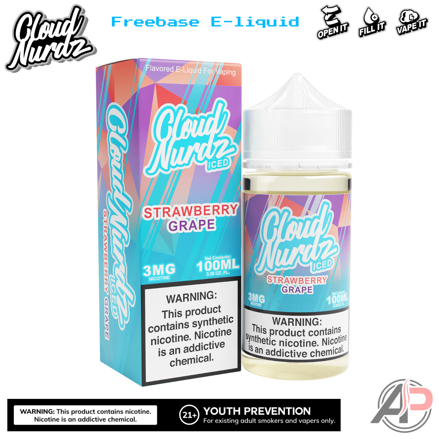 Cloud Nurdz Strawberry Grape Iced E-Liquid 100mL