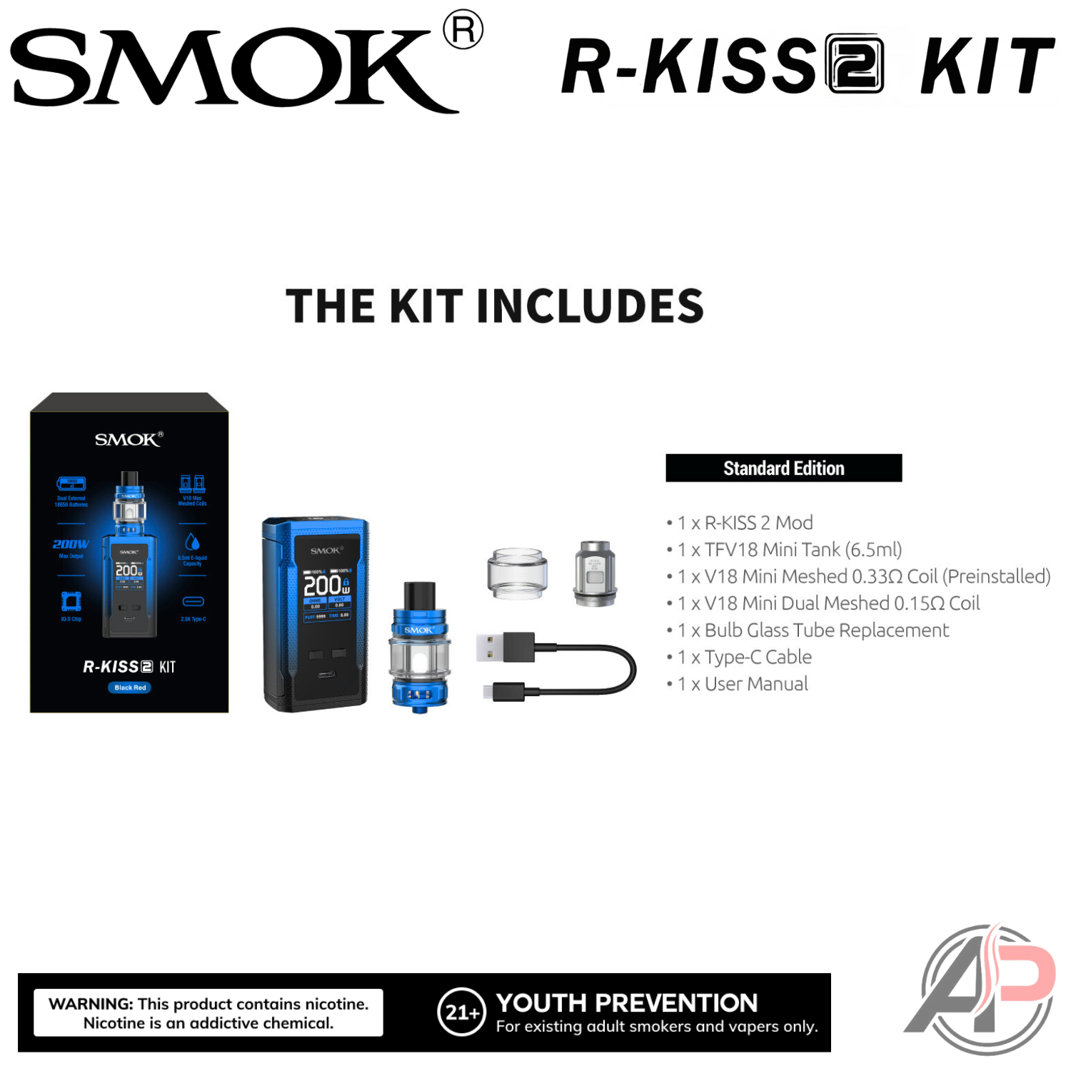 Smok R-Kiss 2 200W Box Mod Starter Kit Device Apvs Smok R-Kiss 2 200W Box Mod Starter Kit Device Apvs
