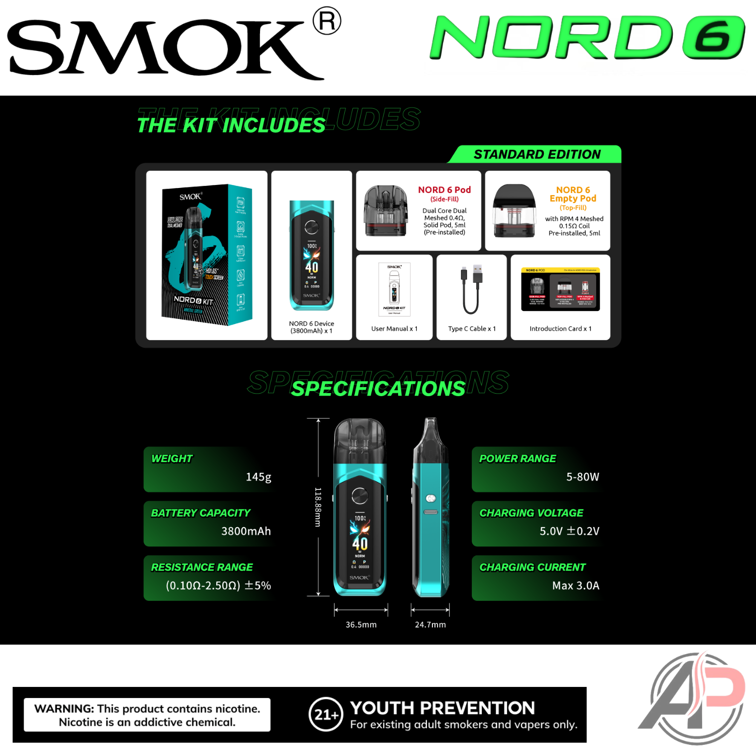 Smok Nord 6 80w Pod System Starter Kit Device