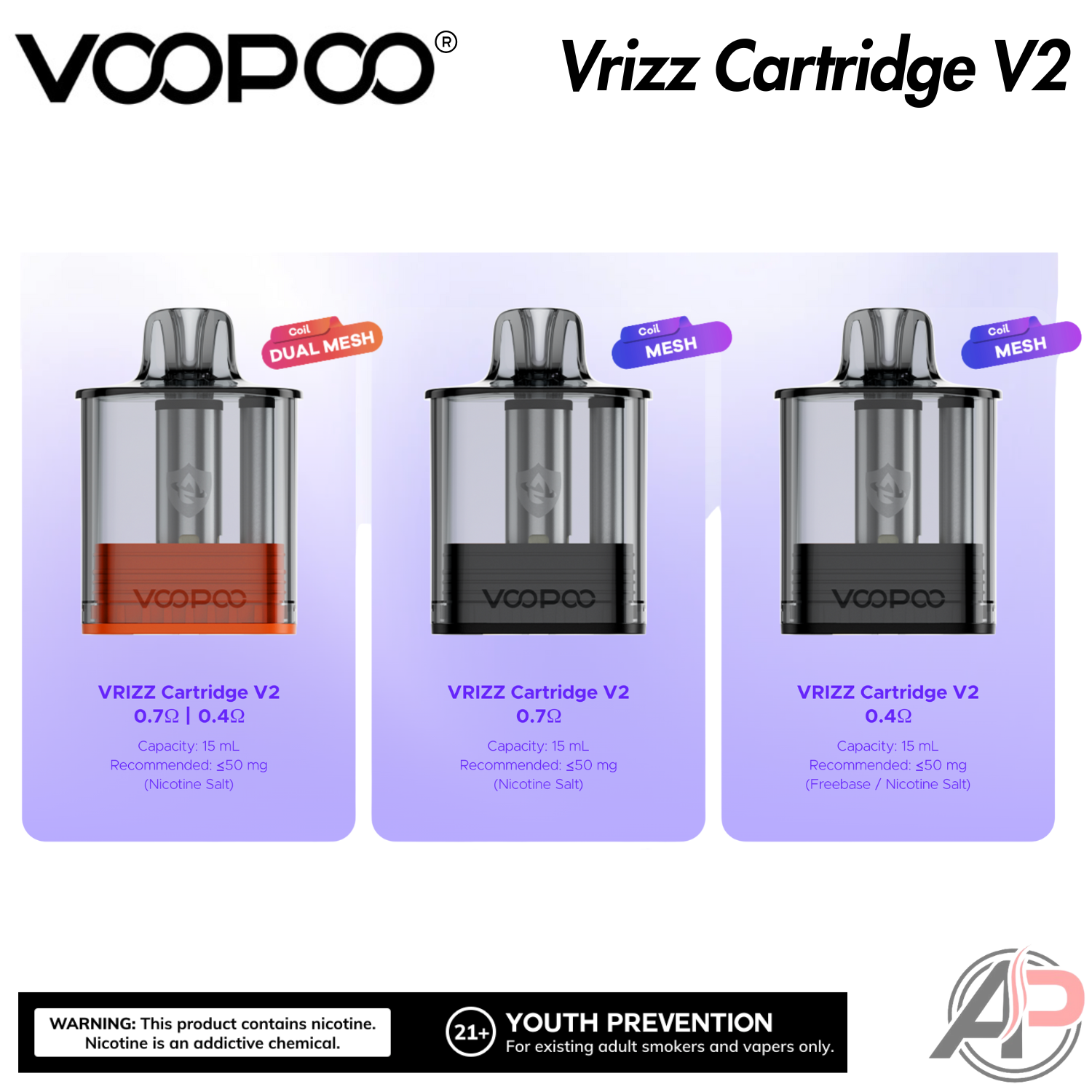 Voopoo Vrizz 2 Replacement Pod Cartridges 2 Pack