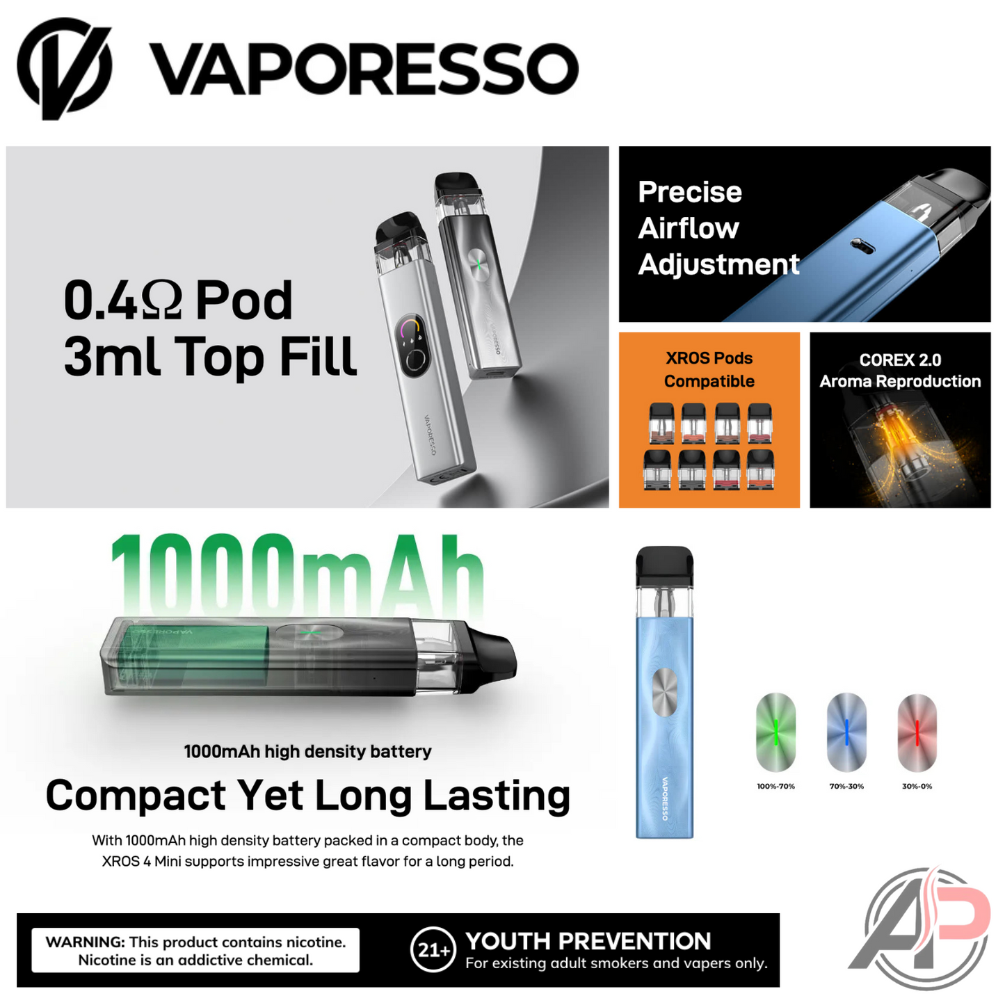 Vaporesso Xros 4 Mini Pod System Starter Kit Device