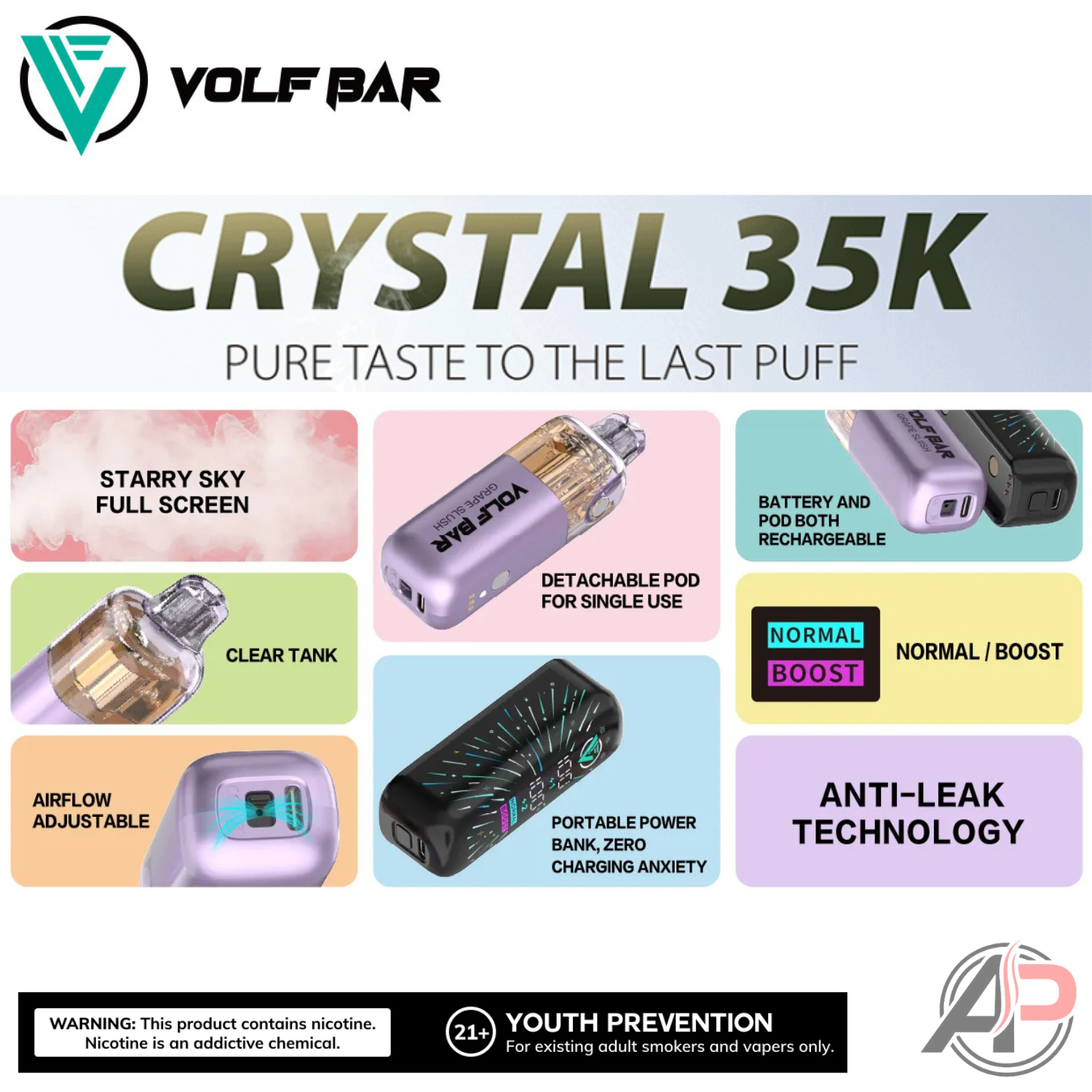 Volf Bar Crystal 35,000 Puffs Disposable Vape Device Apvs Volf Bar Crystal 35,000 Puffs Disposable Vape Device Apvs