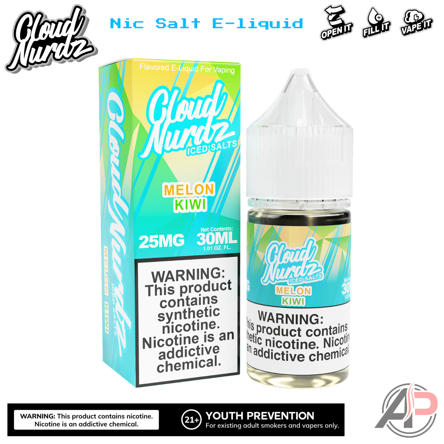 Cloud Nurdz Melon Kiwi Iced E-Liquid 100mL
