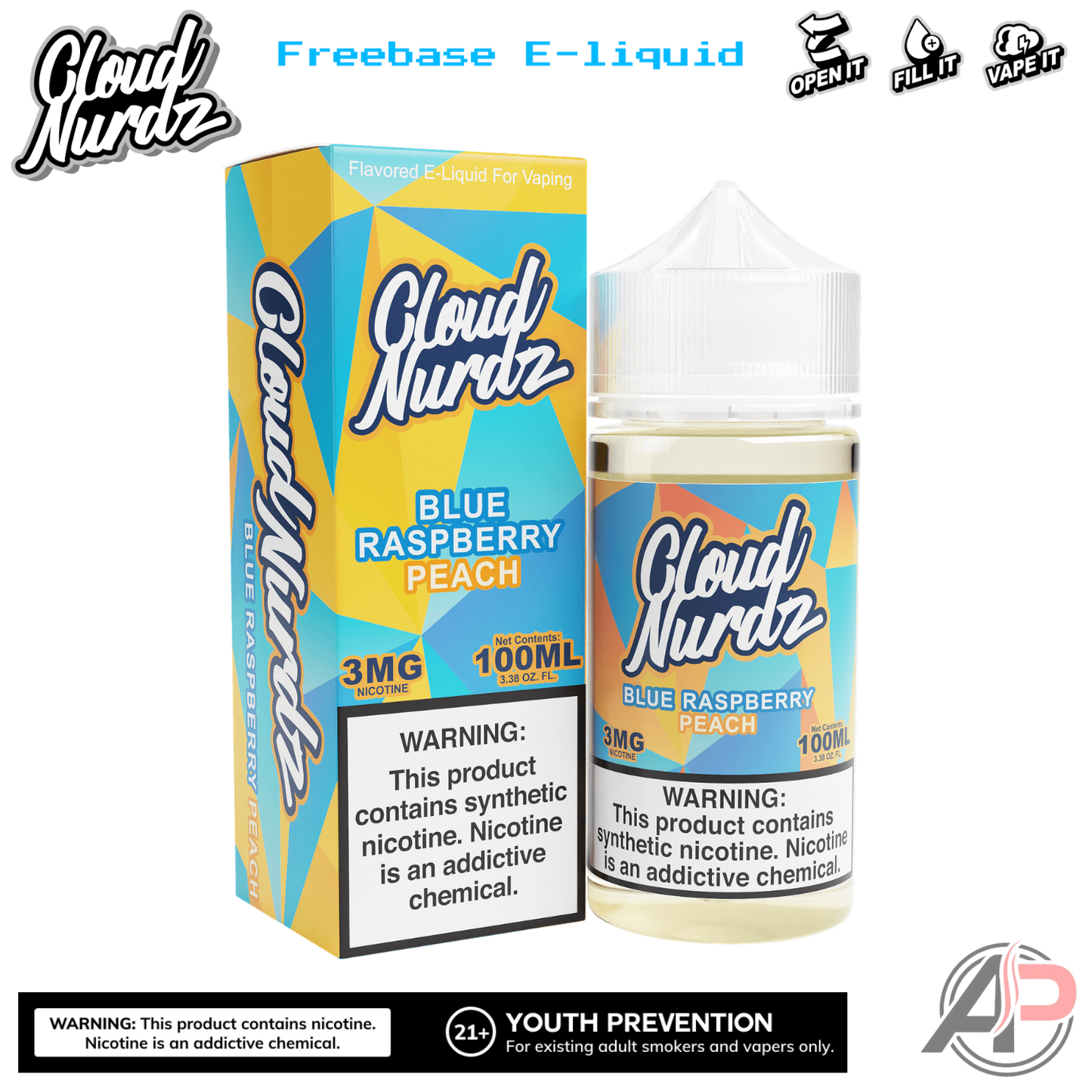 Cloud Nurdz Blue Raspberry Peach E-Liquid 100mL