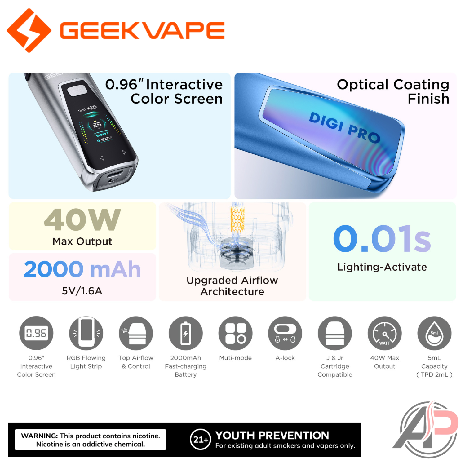 Geek Vape Digi Pro 40w Pod System Starter Kit Device Apvs Geek Vape Digi Pro 40w Pod System Starter Kit Device Apvs