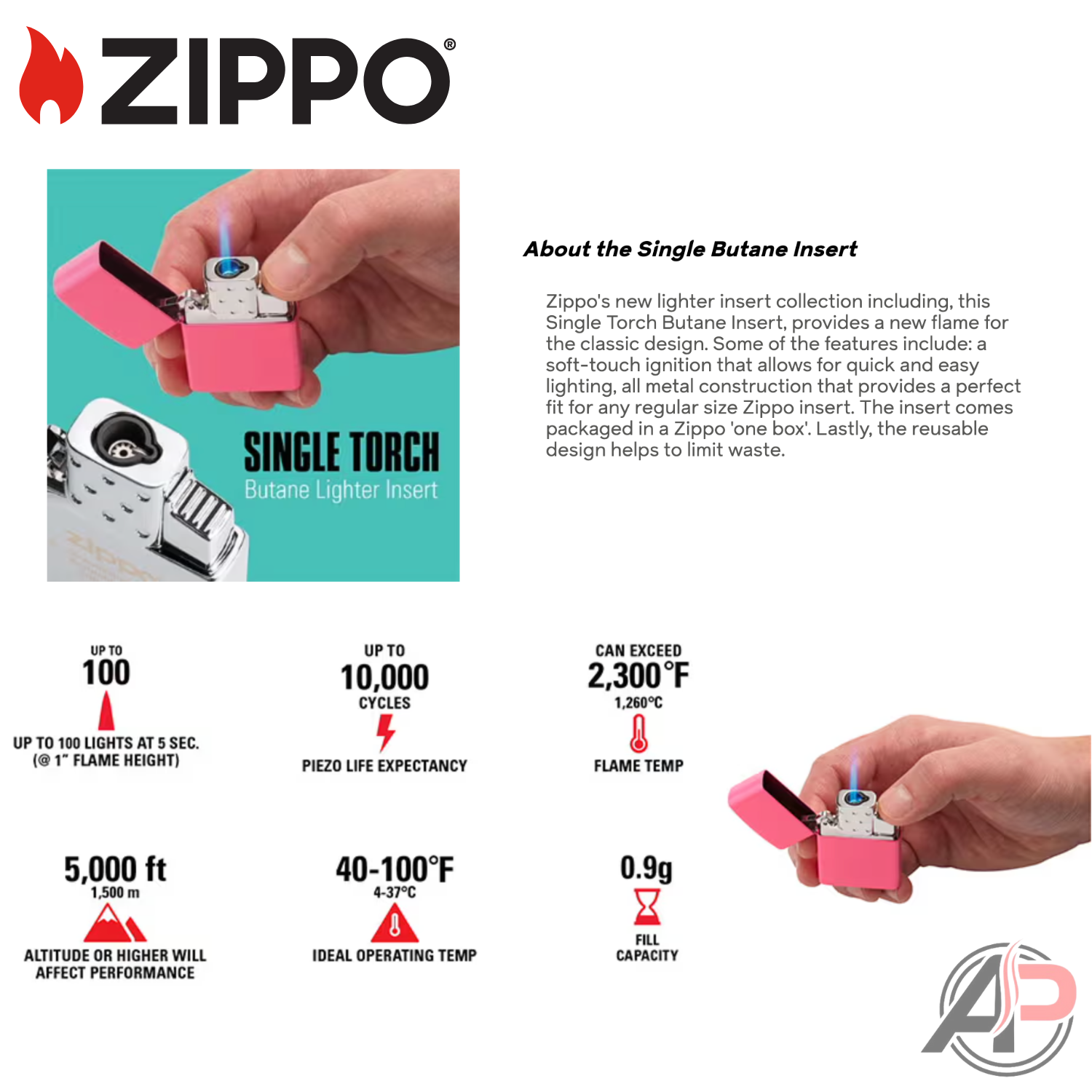 Zippo Single Torch Butane Lighter Insert Apvs Zippo Single Torch Butane Lighter Insert Apvs
