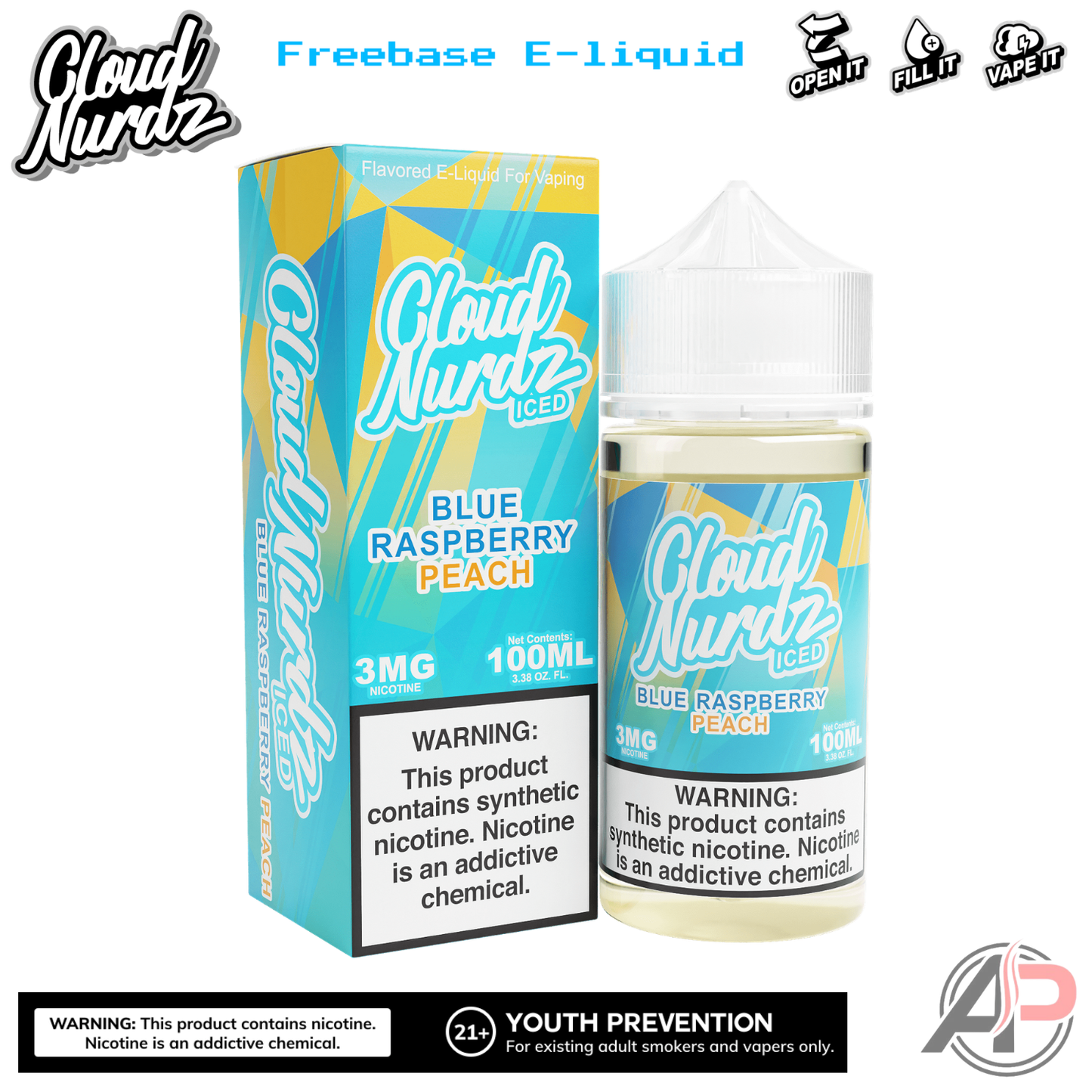 Cloud Nurdz Blue Raspberry Peach Iced E-Liquid 100mL